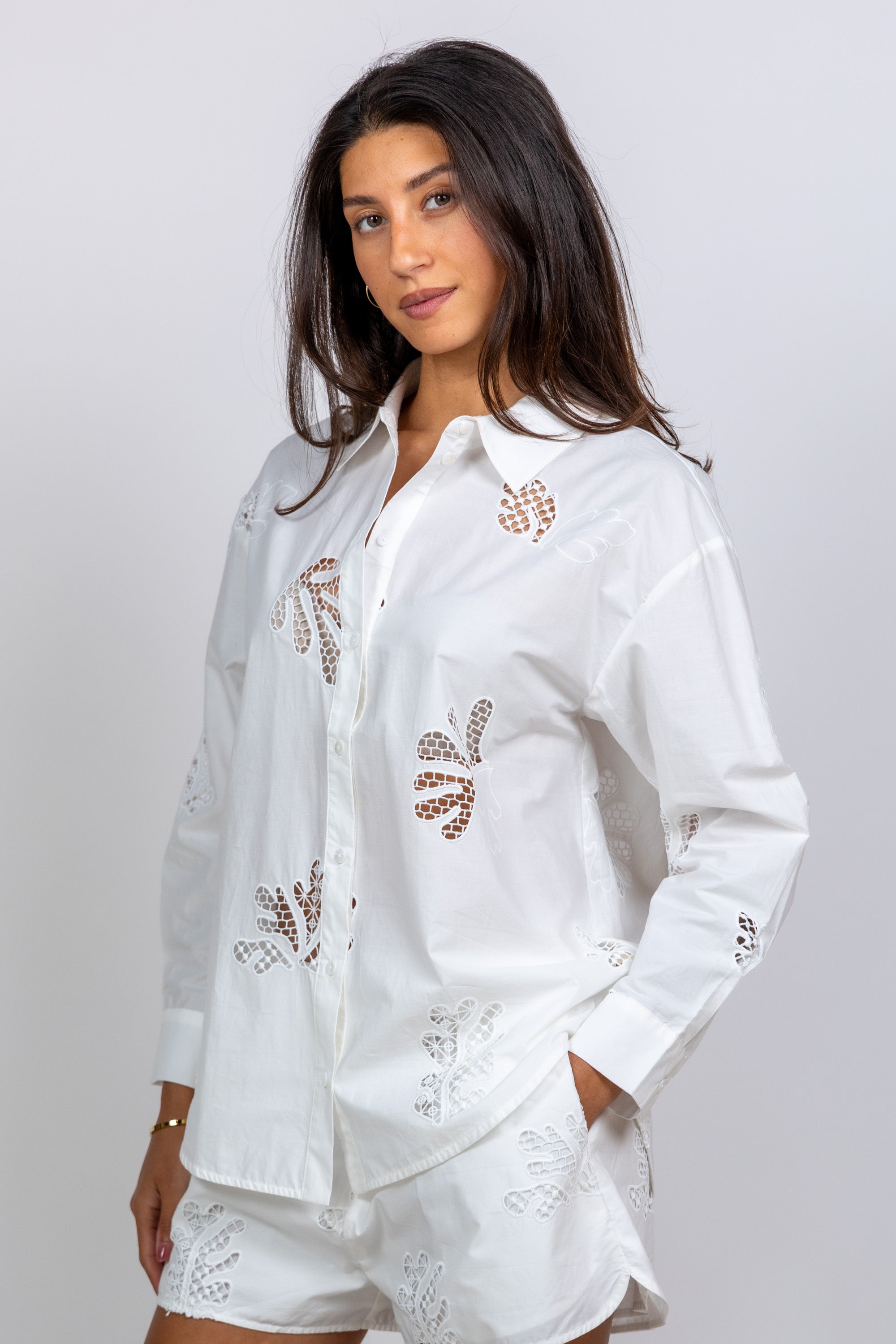 Blouse met opengewerkt patroon - Wit