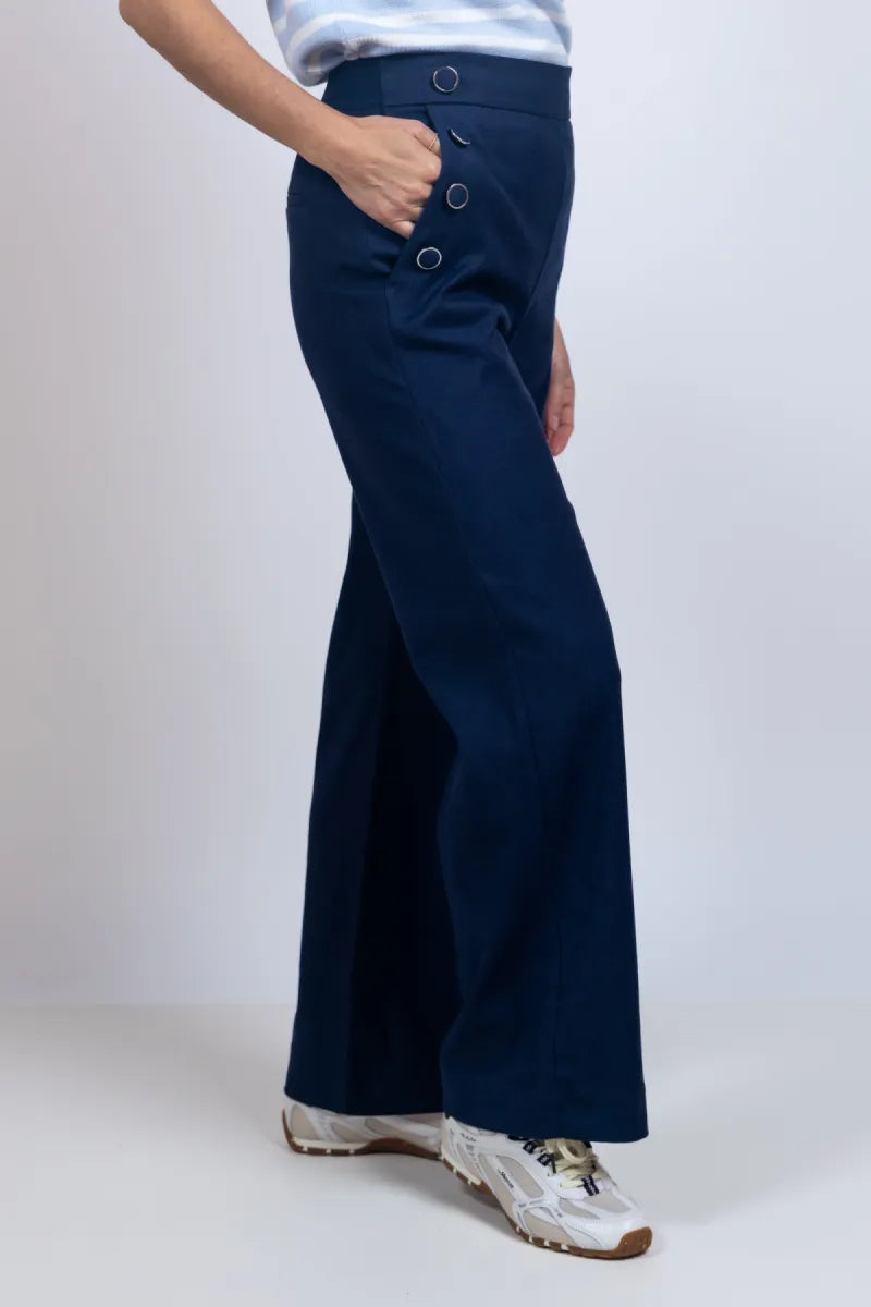 YAYA YAYA 01-301245-603 Wijde broek met knopen - Marine