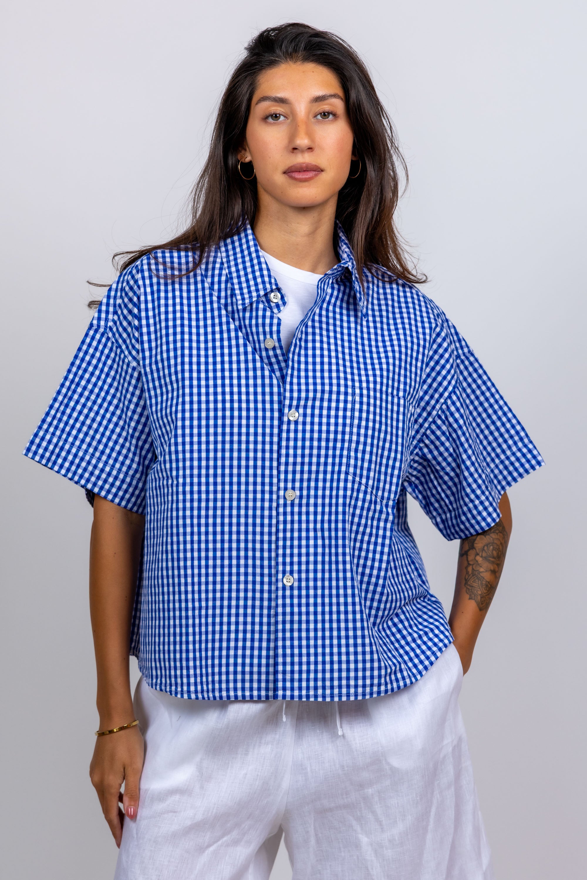 Blouse met ruitjes - Kobaltblauw
