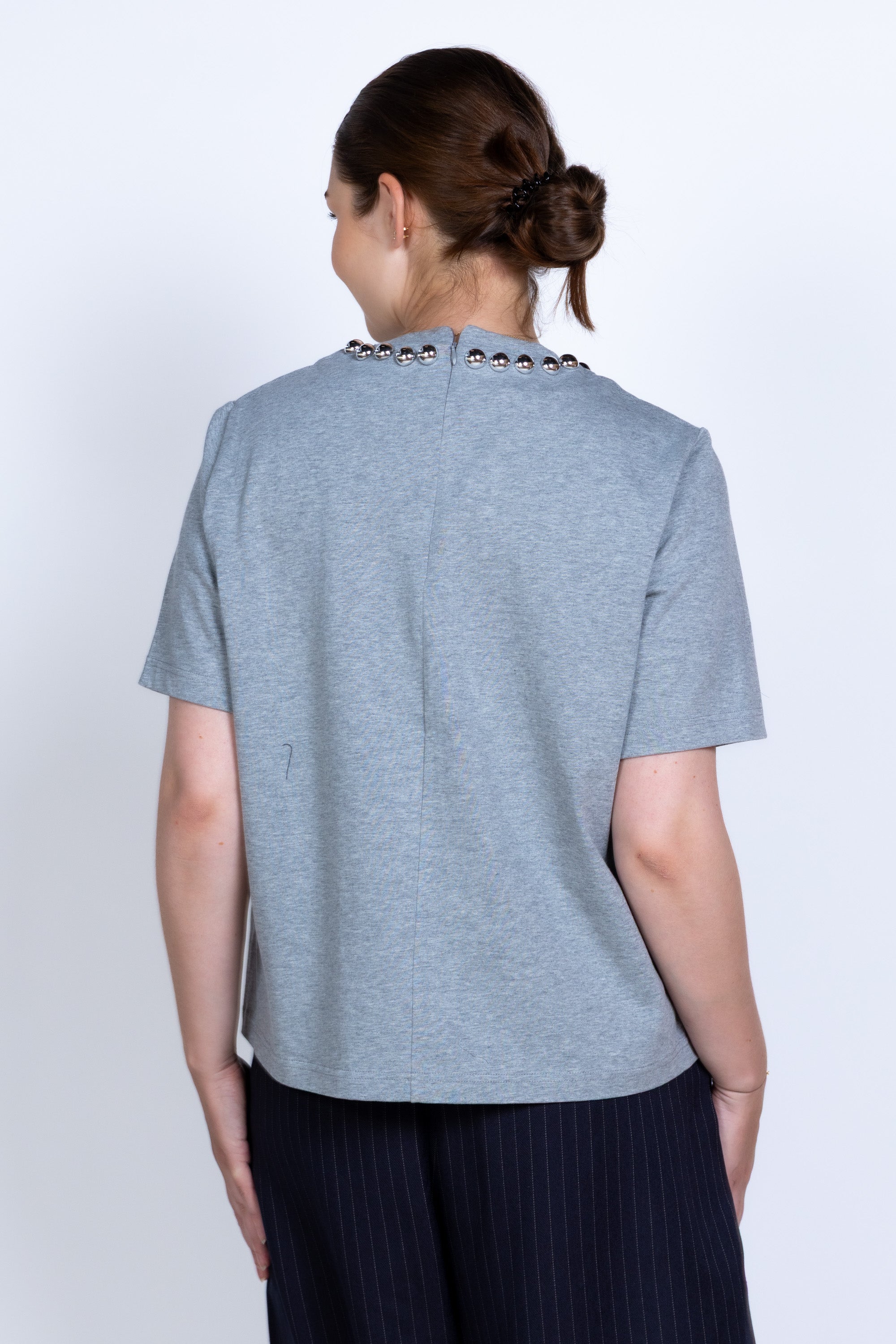 T-shirt met studs - Lichtgrijs