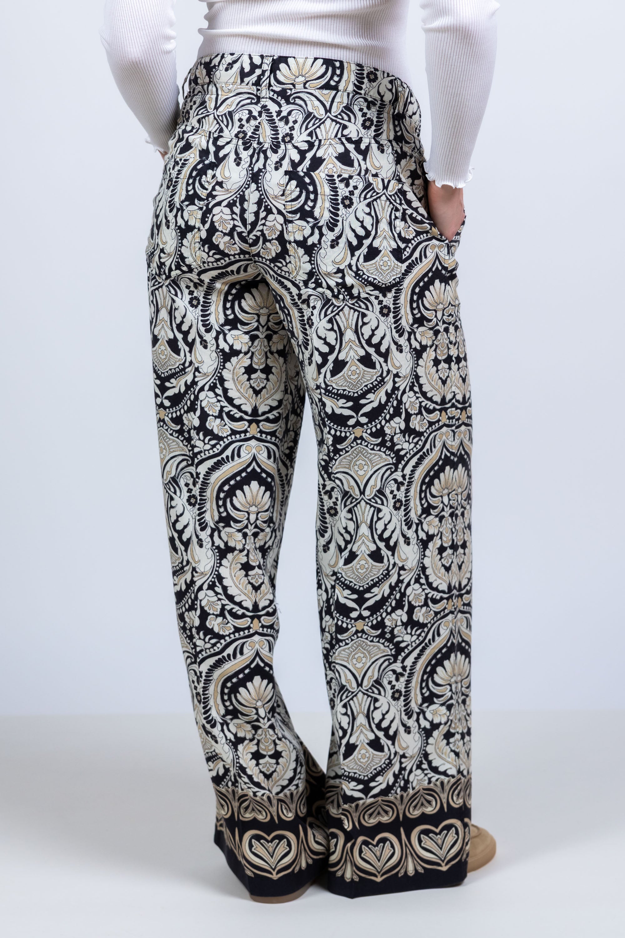 Wijde broek met print - Zwart