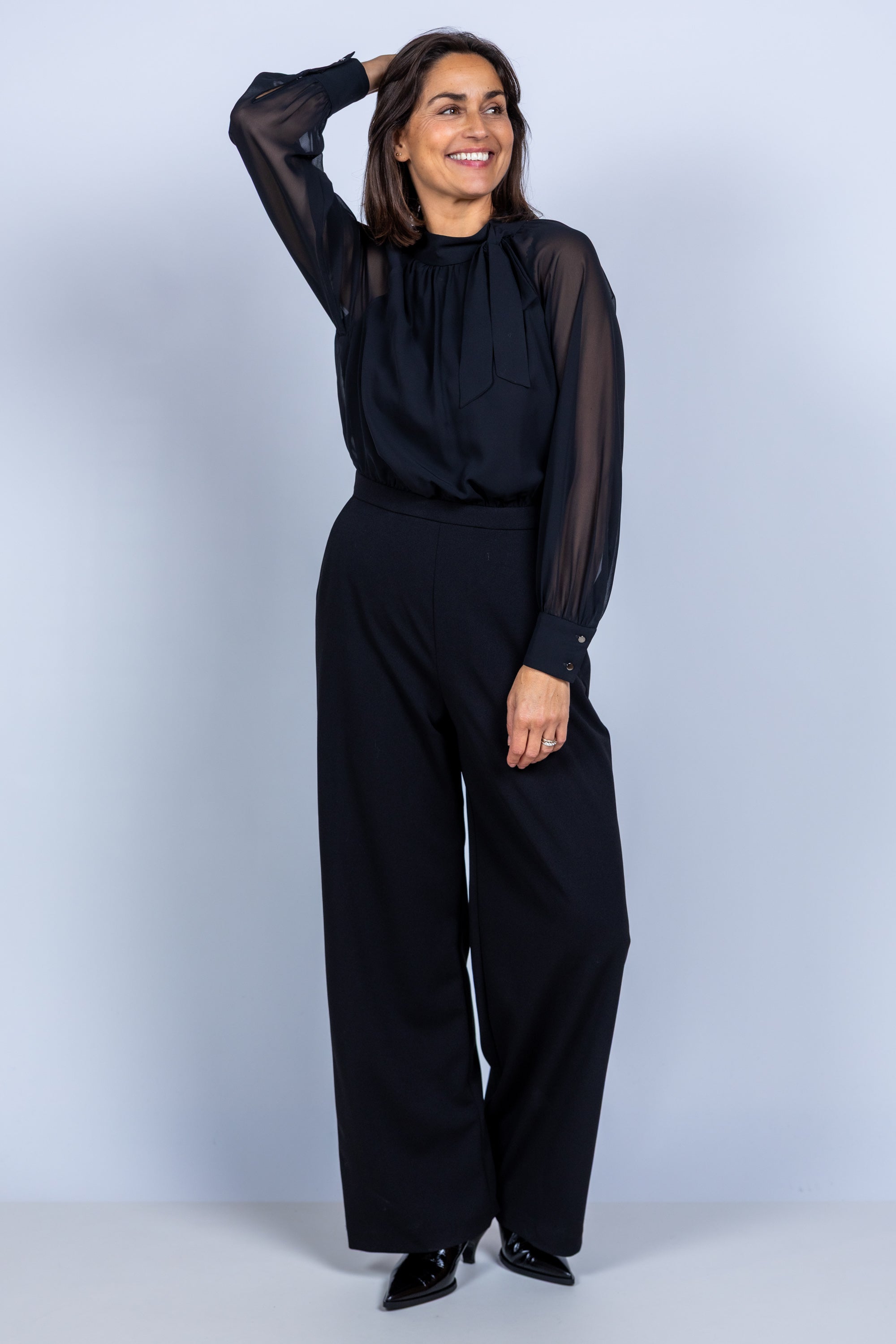 Jumpsuit met strik - Zwart