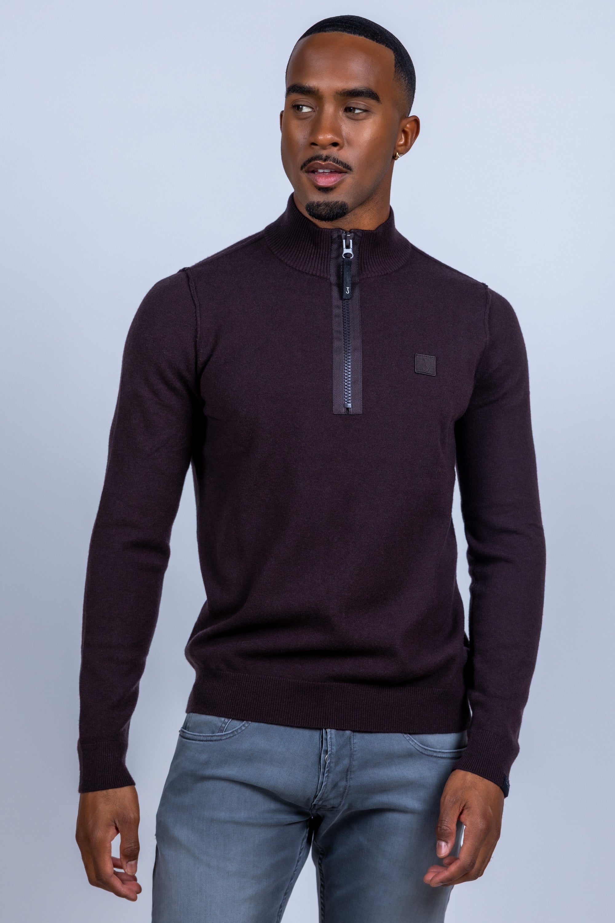 Trui met halve rits - Bruin