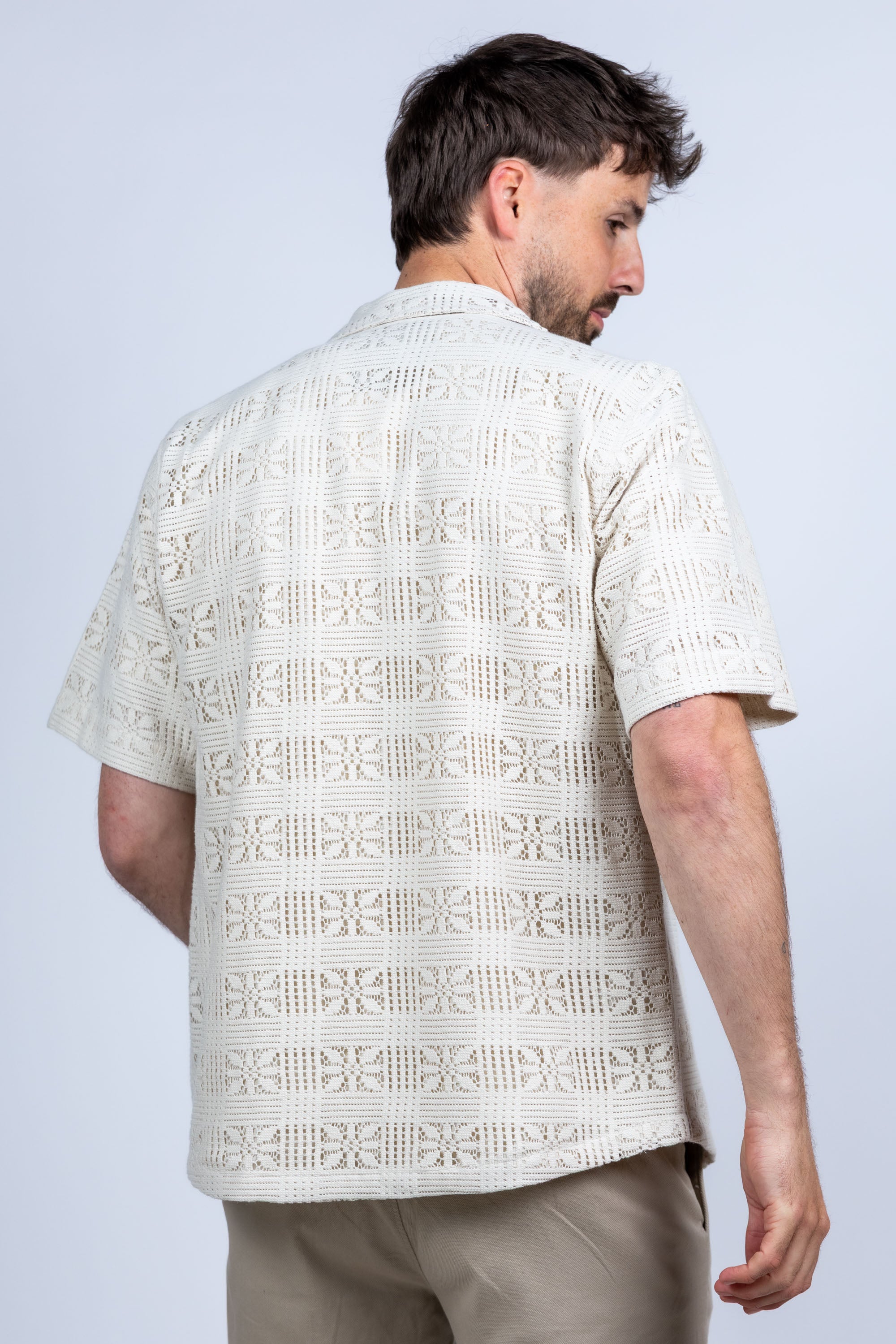Shirt met opengewerkt patroon - Ecru