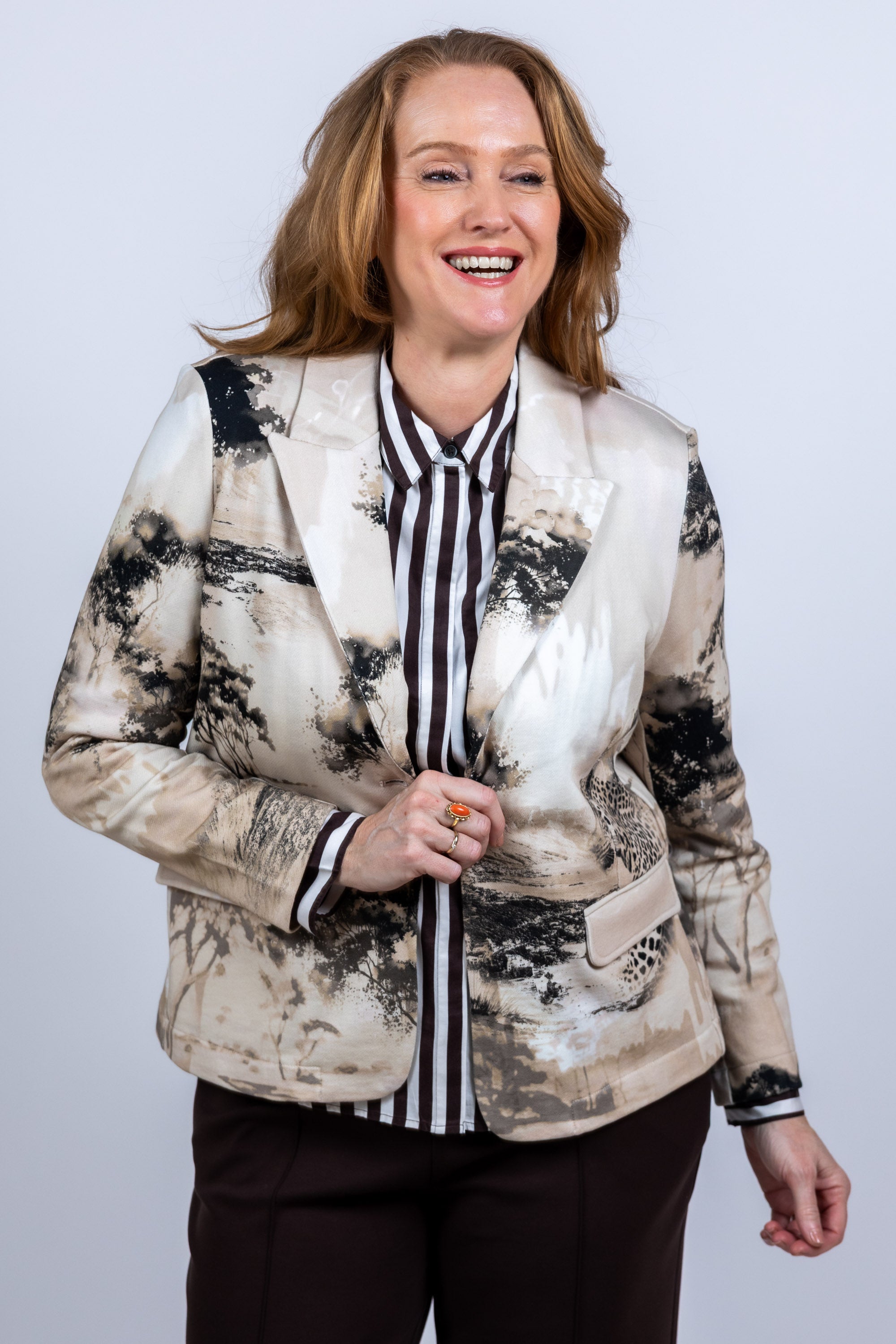 Blazer met print - Zand