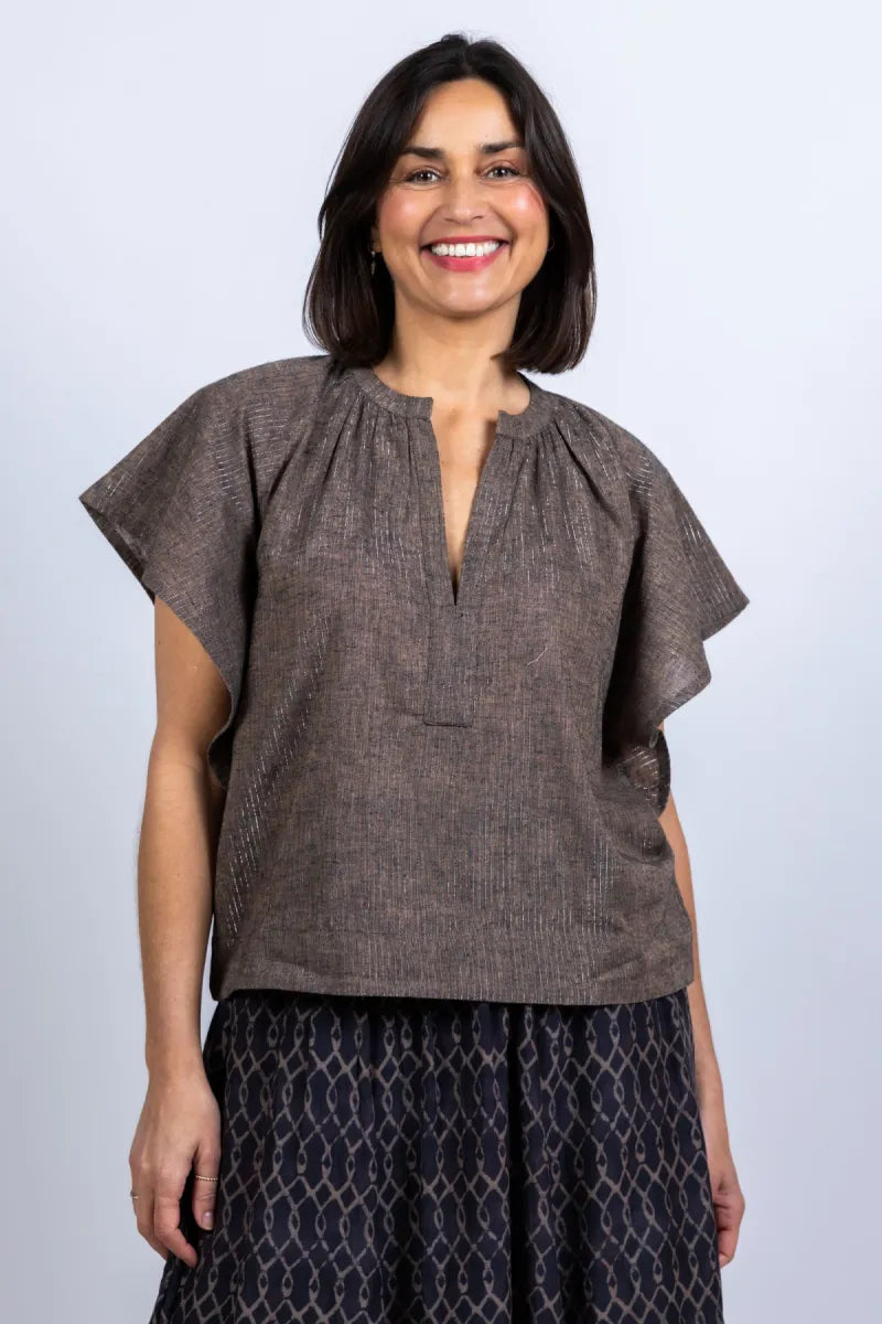 BY-BAR BY-BAR VINA LUREX BLOUSE Top met korte mouwen - Taupe