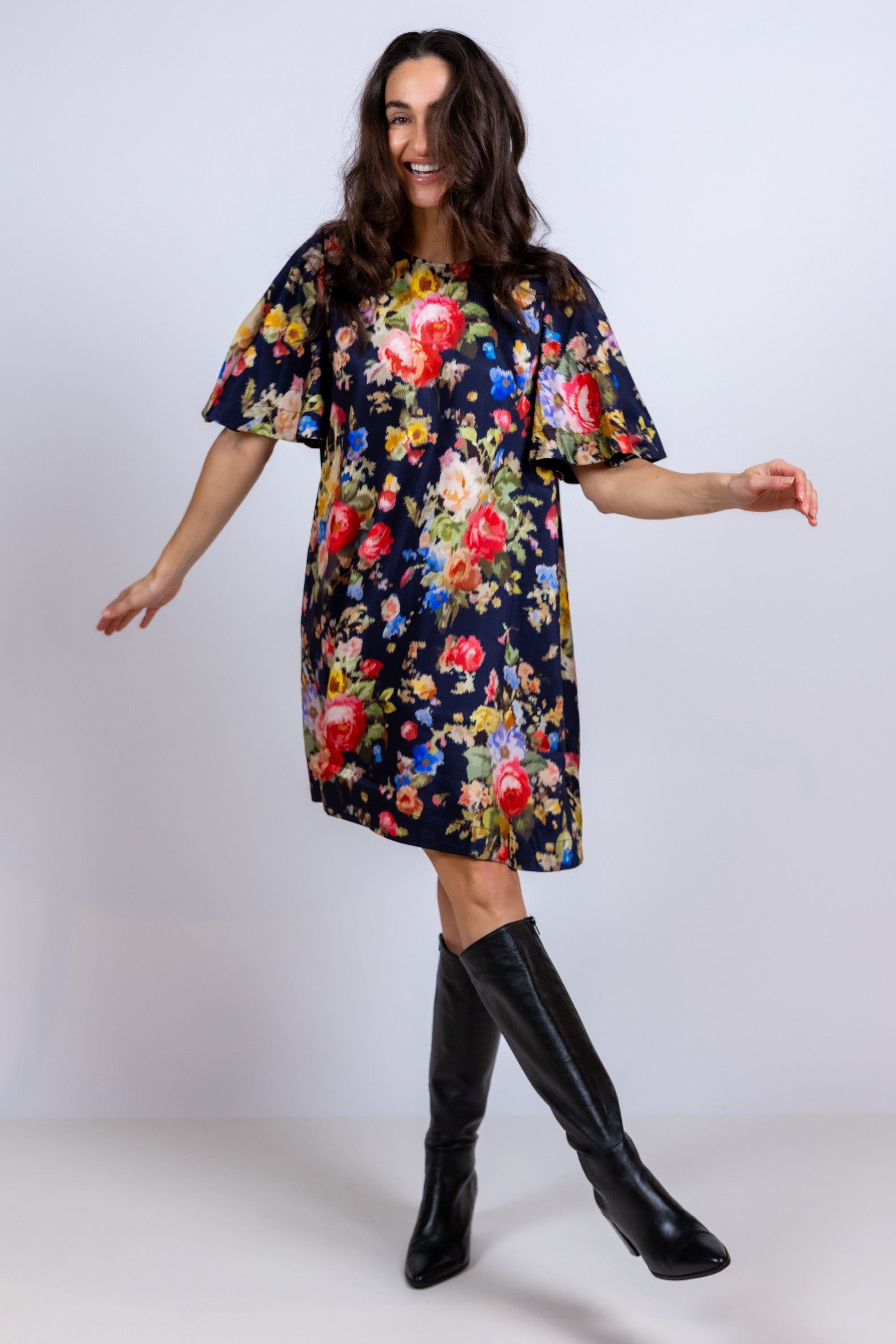 Jurk met bloemenprint - Marine