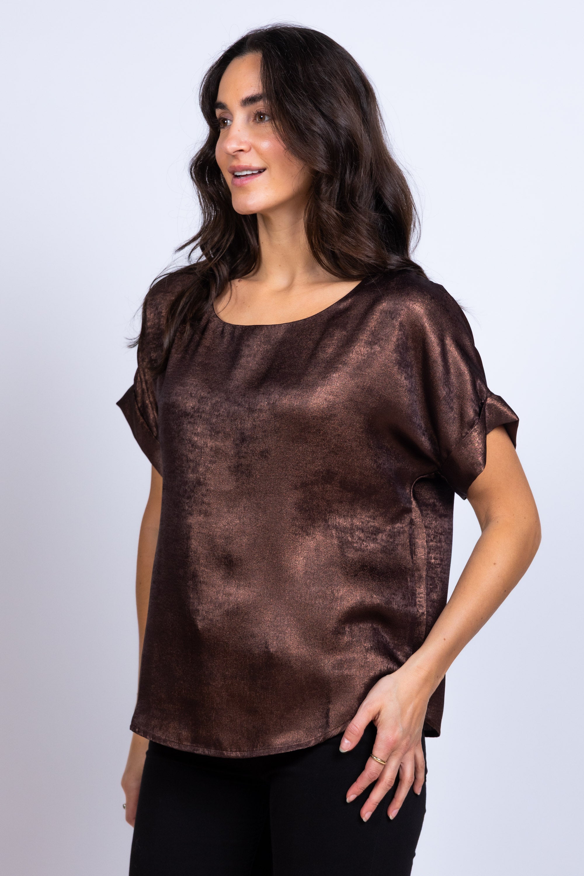 Blouse met korte mouwen - Bruin