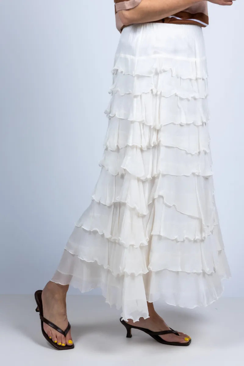 MARELLA MARELLA TRITONE Rok met volant - Ecru