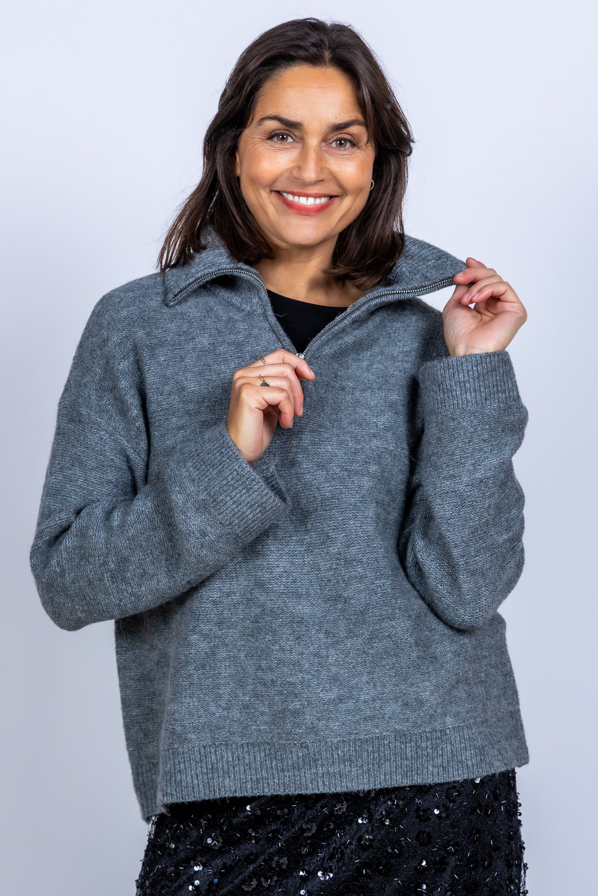 Trui met rits - Middengrijs