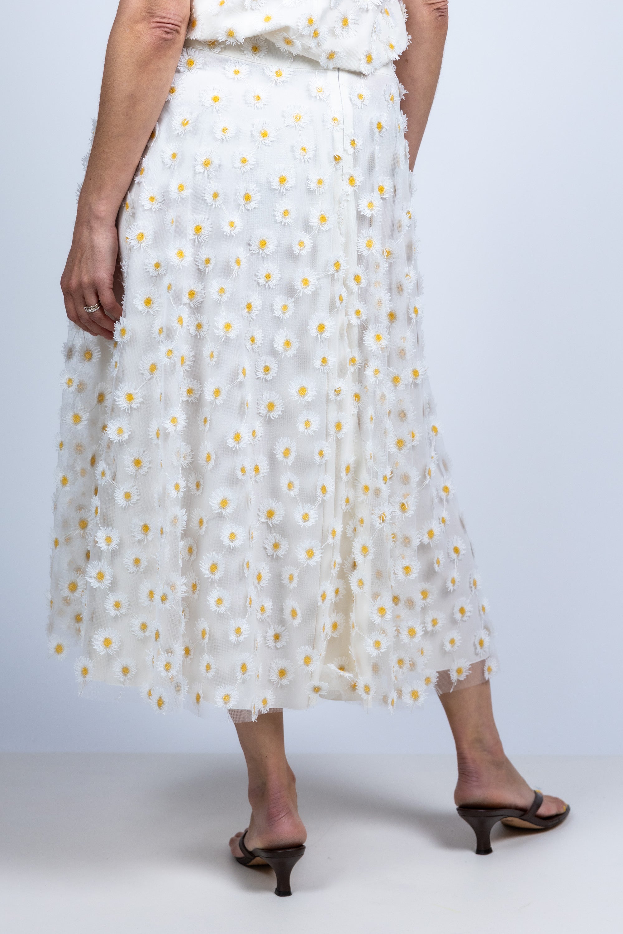 Rok met bloemen - Ecru
