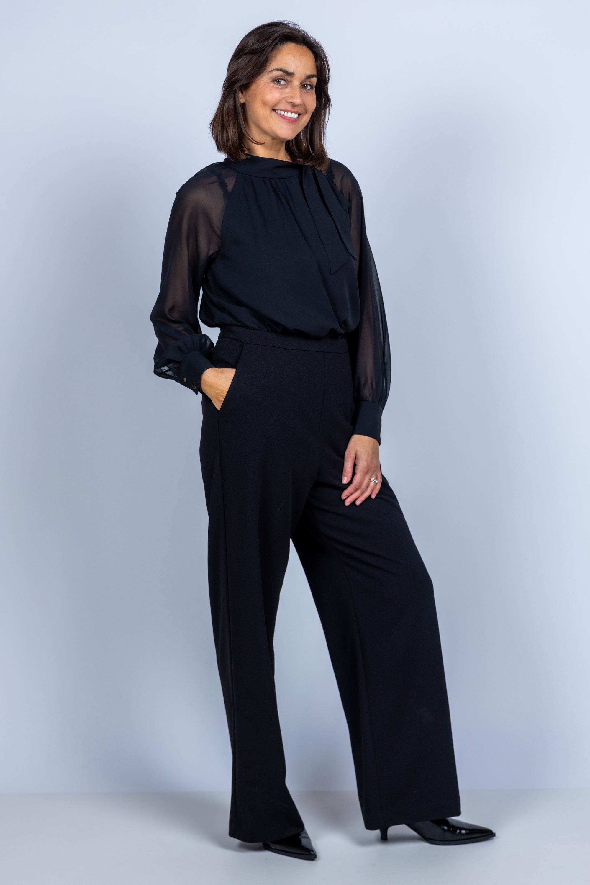Jumpsuit met strik - Zwart