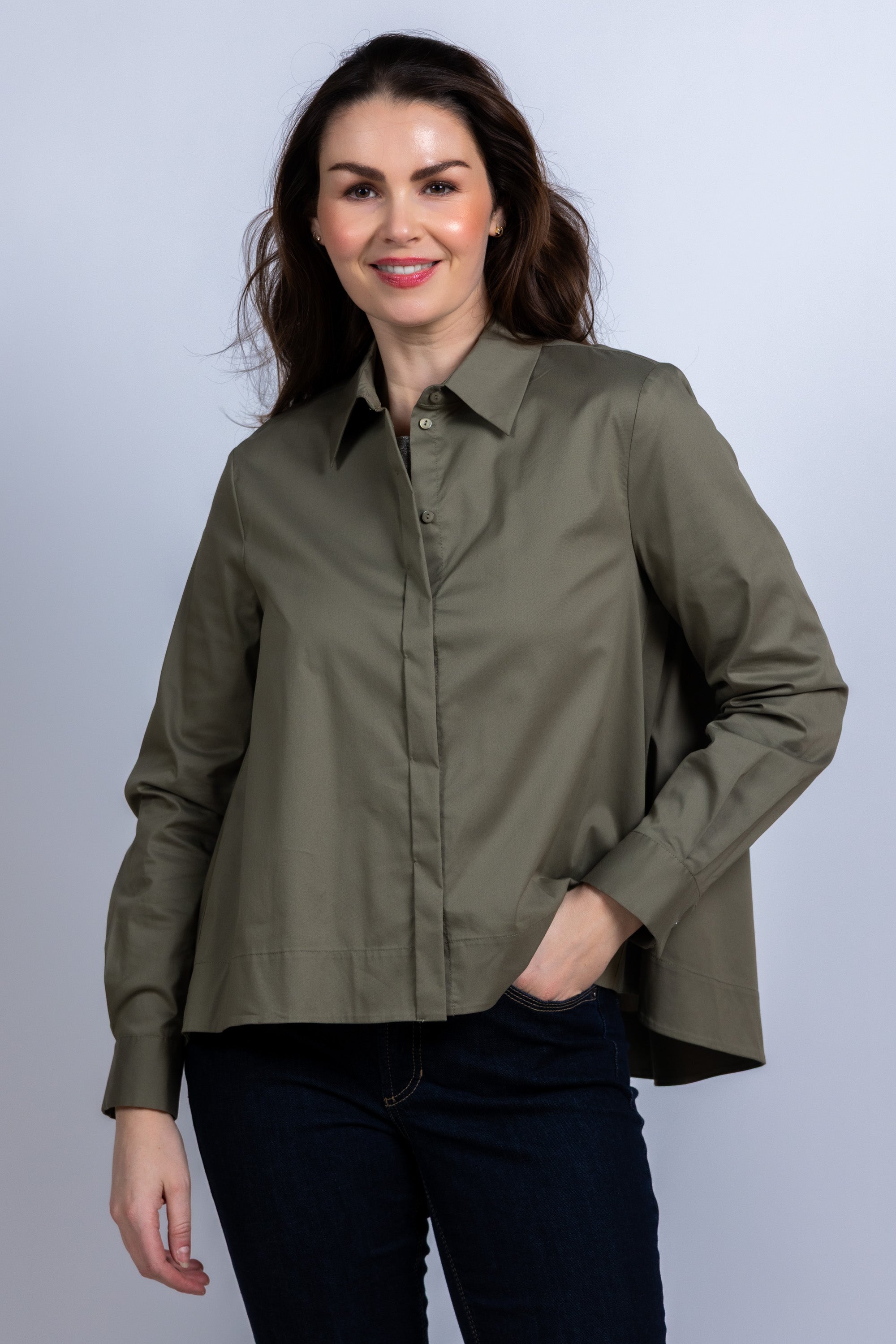Blouse met knopen - Olijfgroen