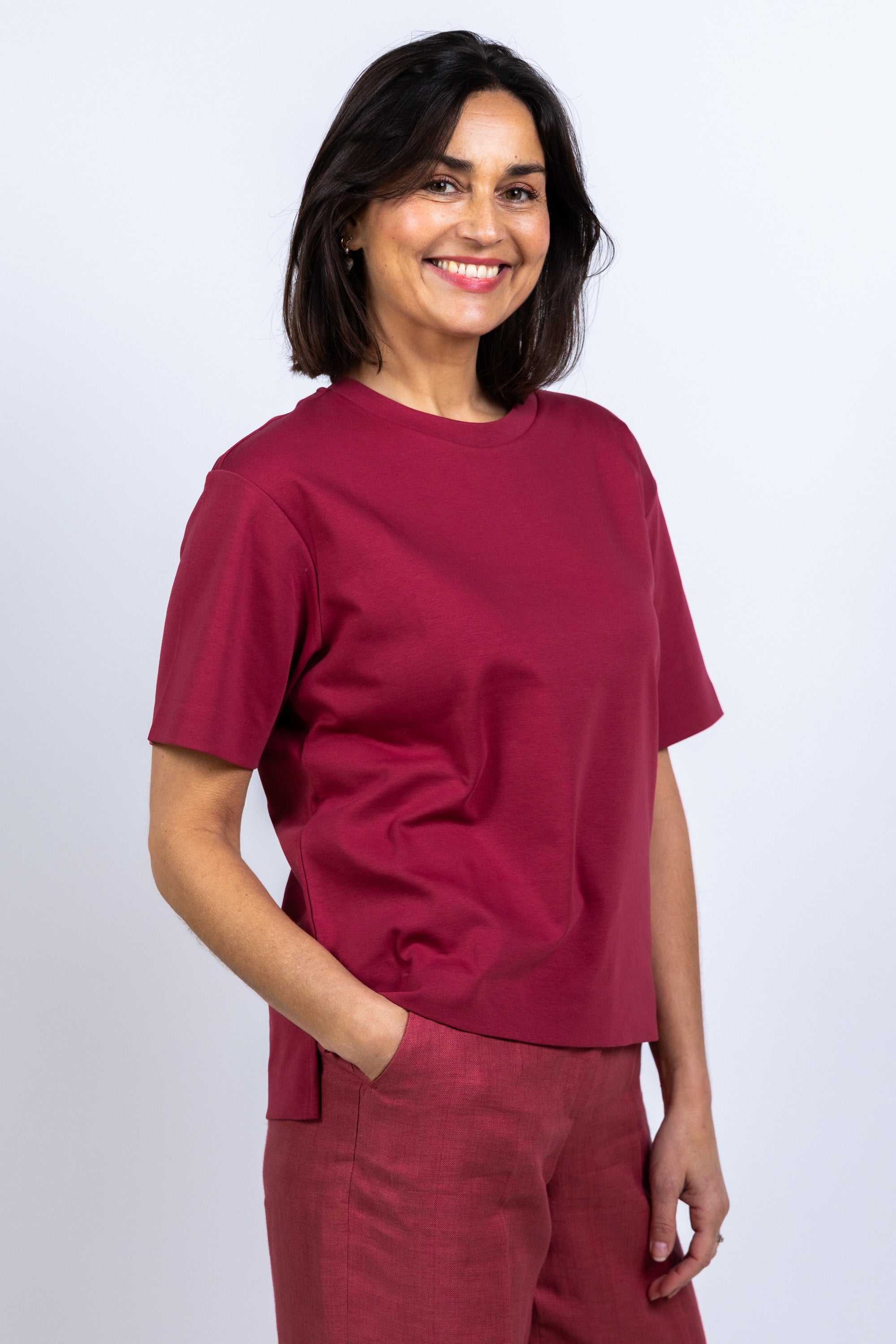 T-shirt met ronde hals - Steenrood