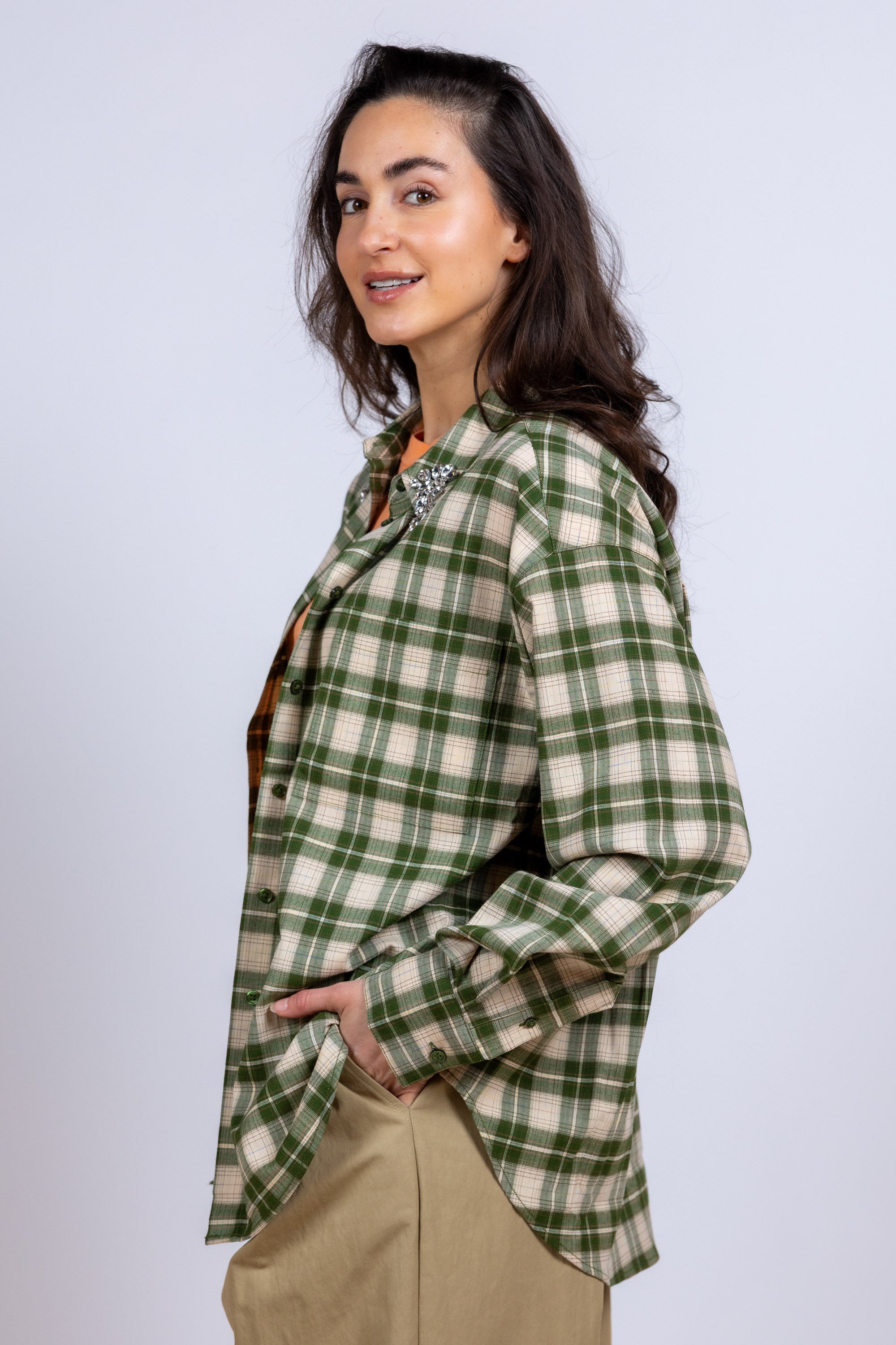 Blouse met ruitpatroon - Olijfgroen