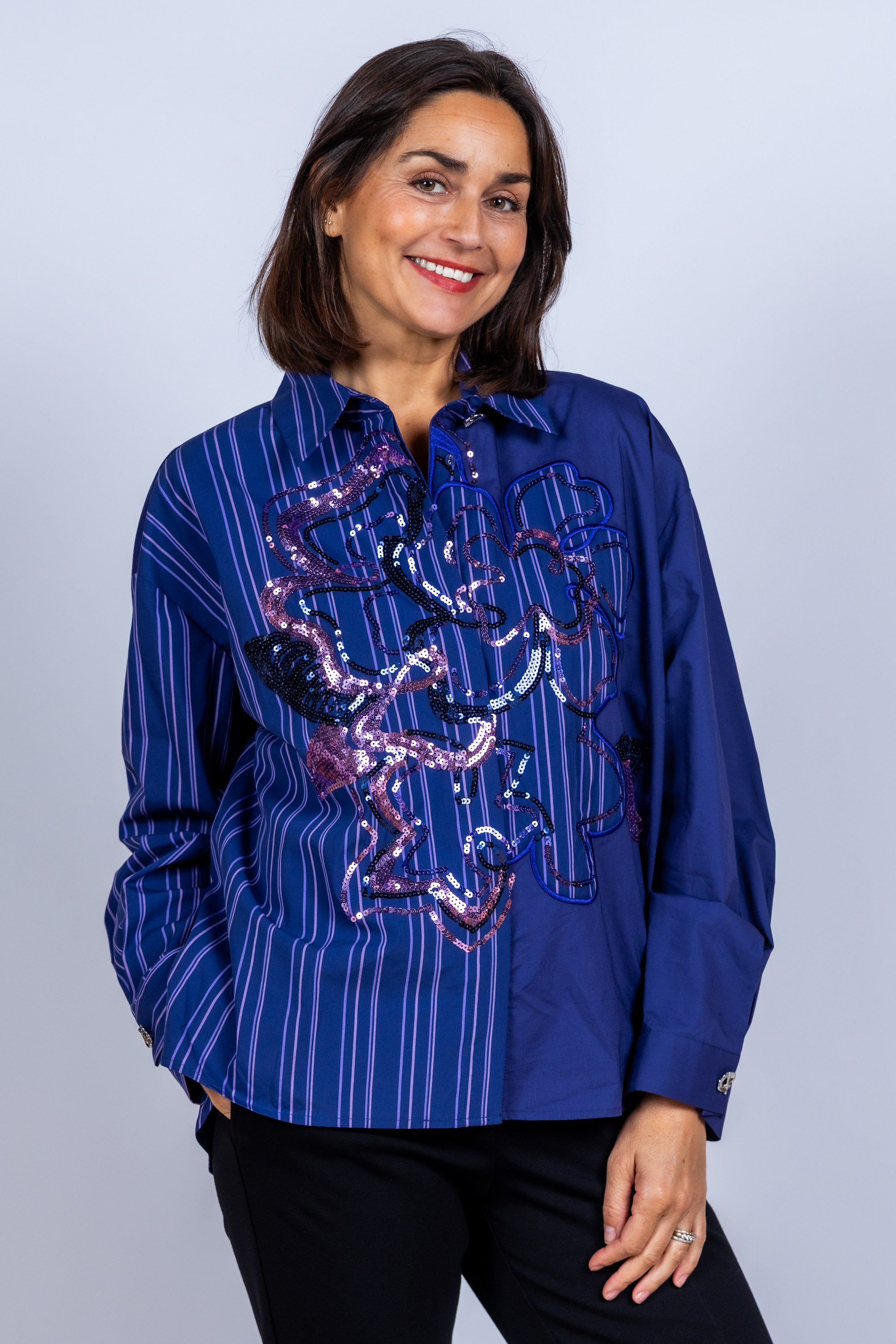 Blouse met pailletten - Marine