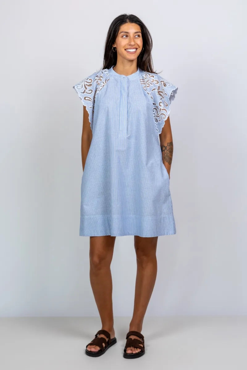 SUNCOO SUNCOO CIDJI Jurk met kanten mouwen - Bleu