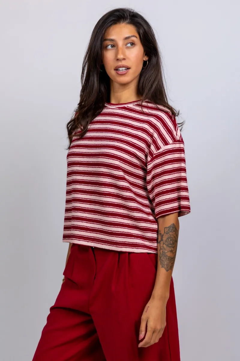 MOSS CPH MOSS CPH 19819 T-shirt met strepen - Donkerbordeaux