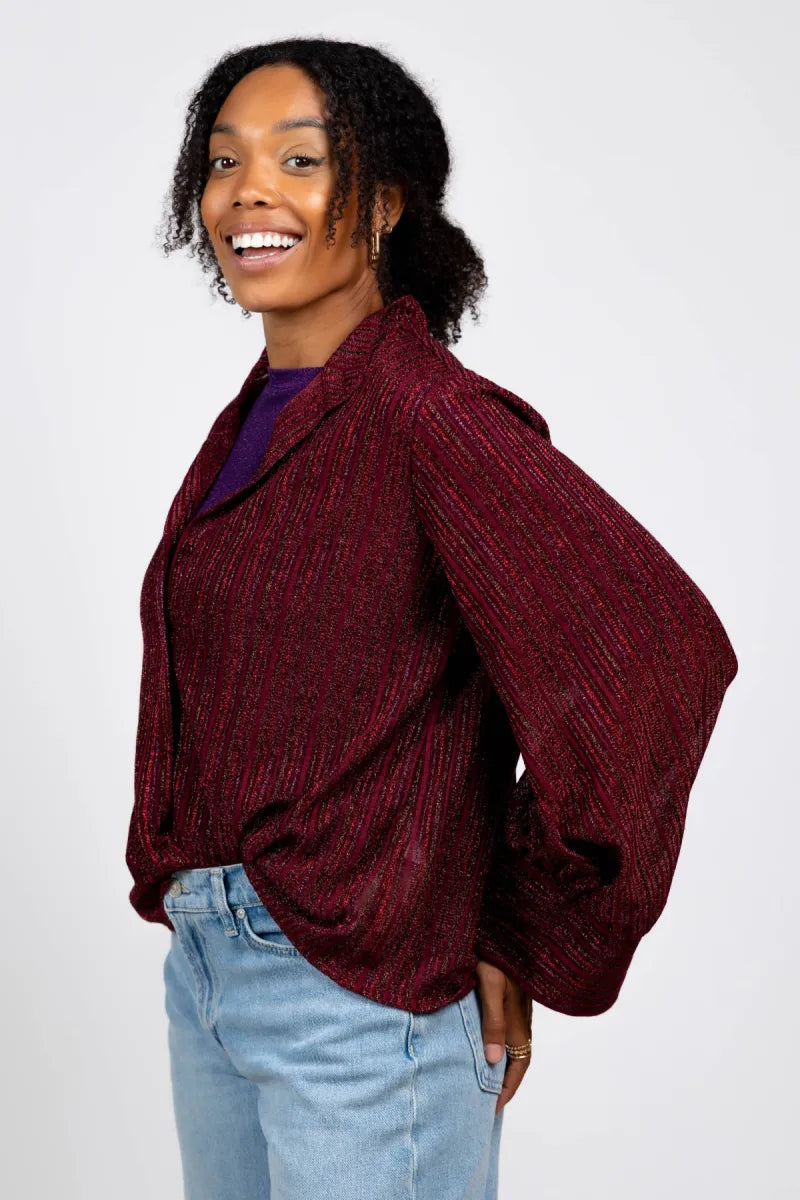 MOMONI Gestreepte blouse - Donkerbordeaux