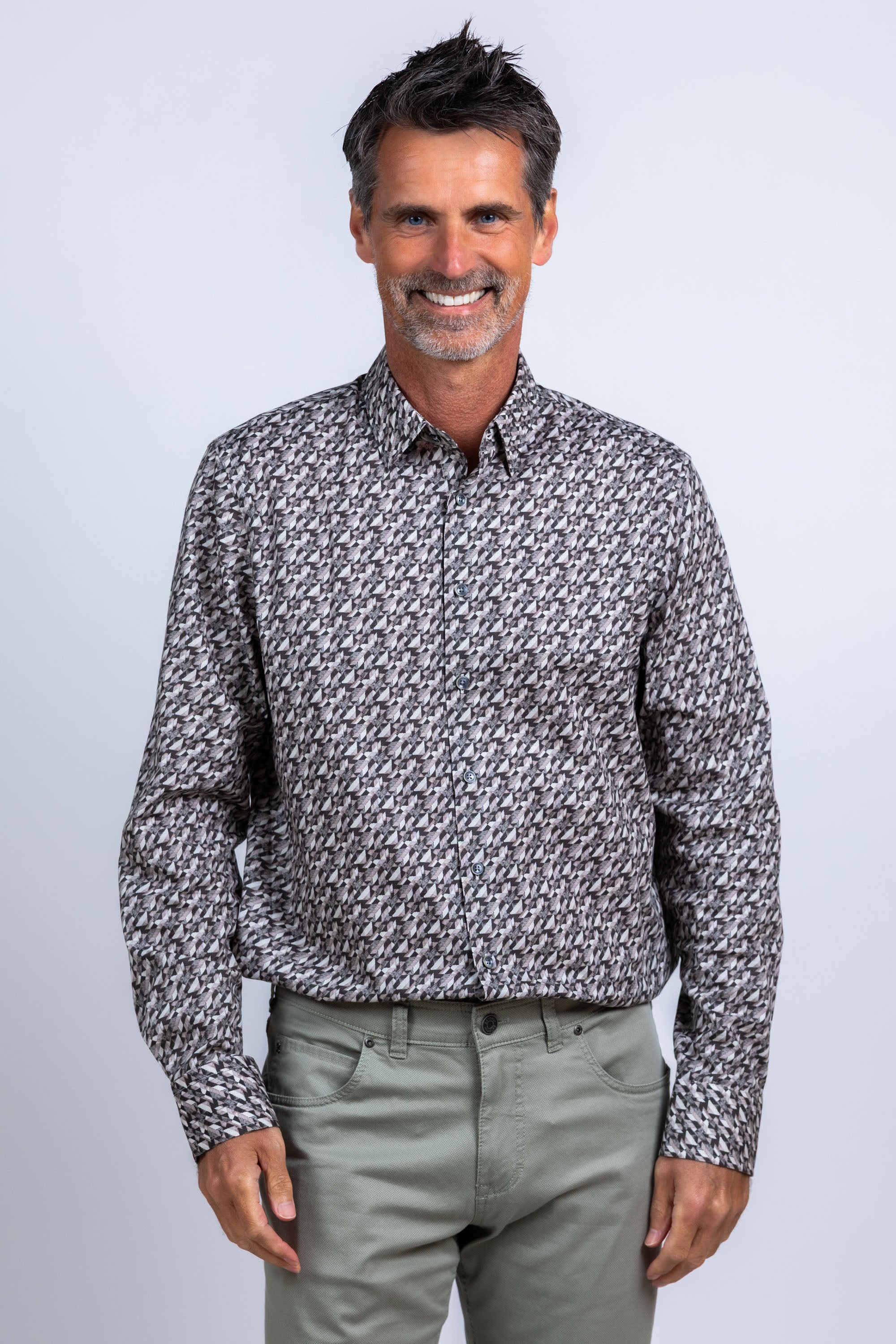 Overhemd met print - Grijs/groen