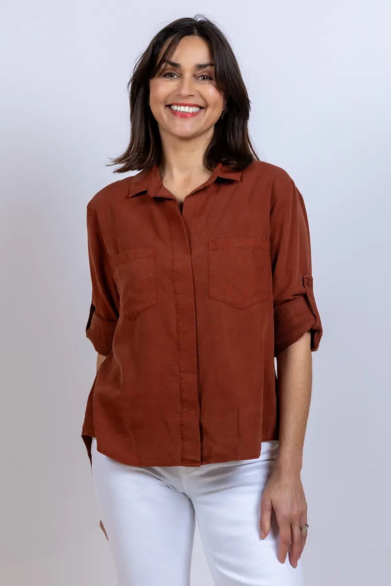 DAHL, BELLA Blouse met zakken - Brique