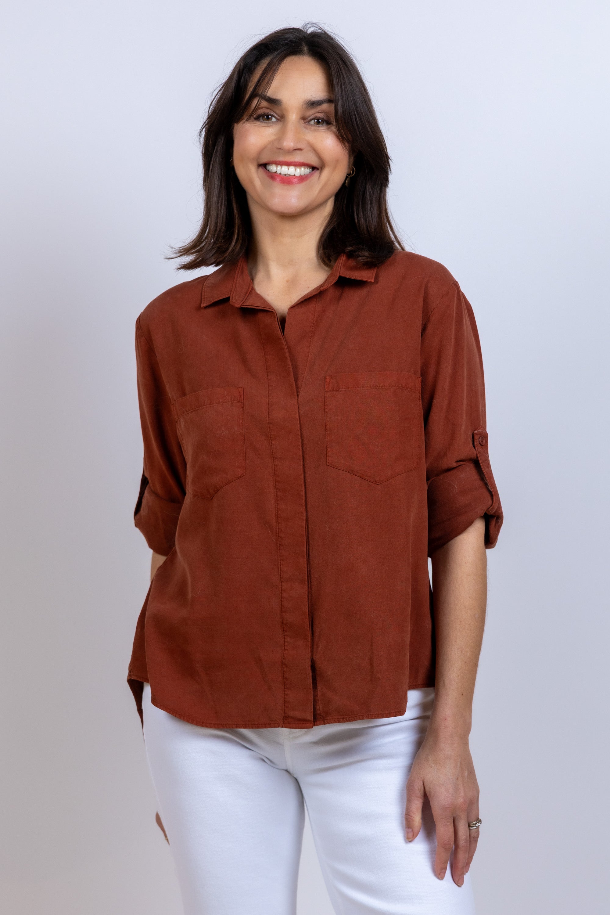 Blouse met zakken - Brique