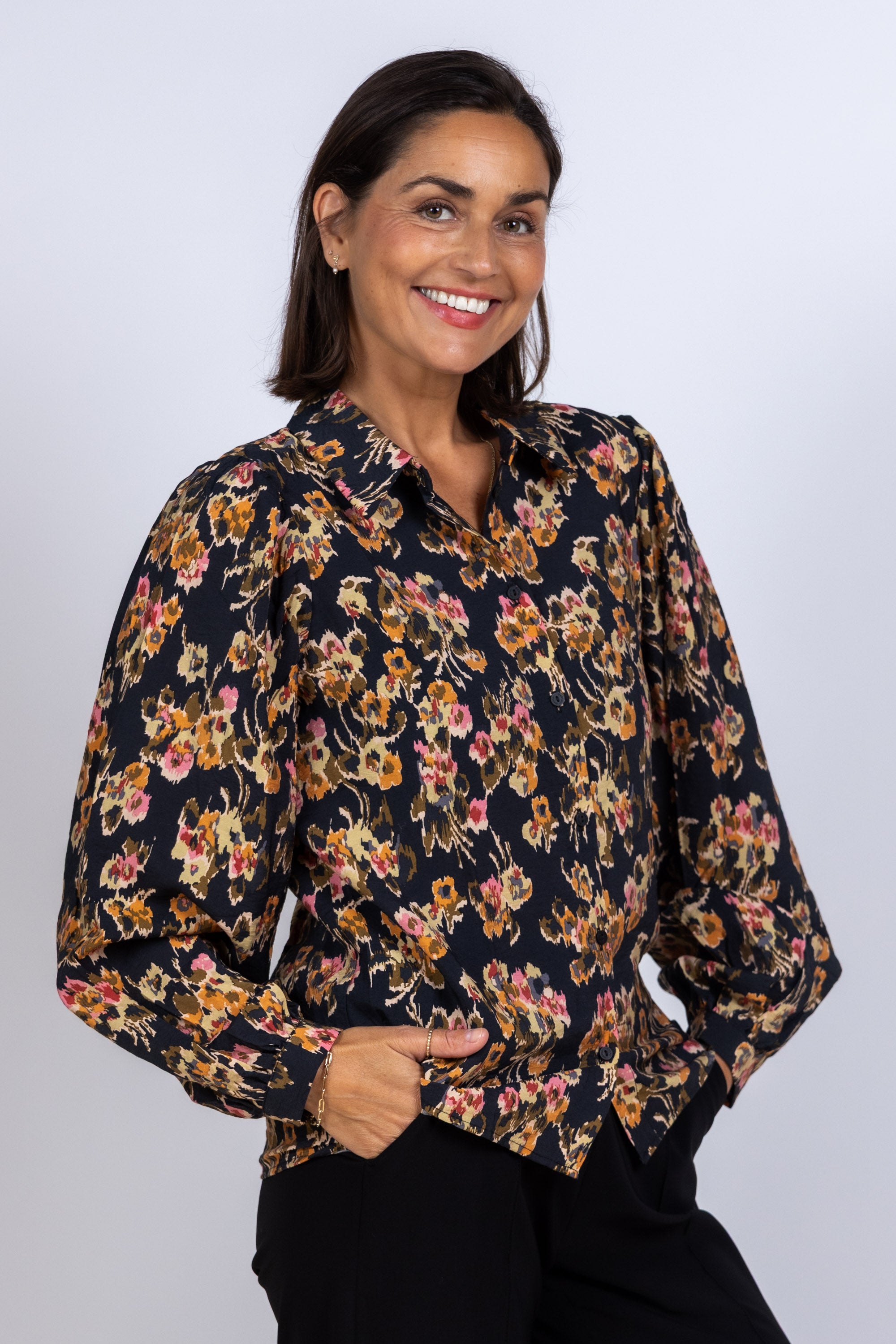 Blouse met bloemenprint - Zwart
