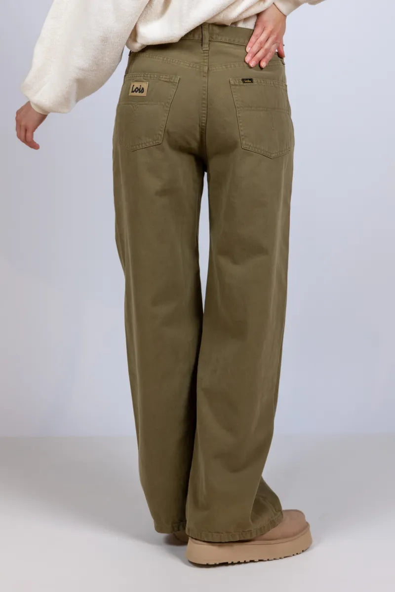 LOIS Wijde broek - Olijfgroen