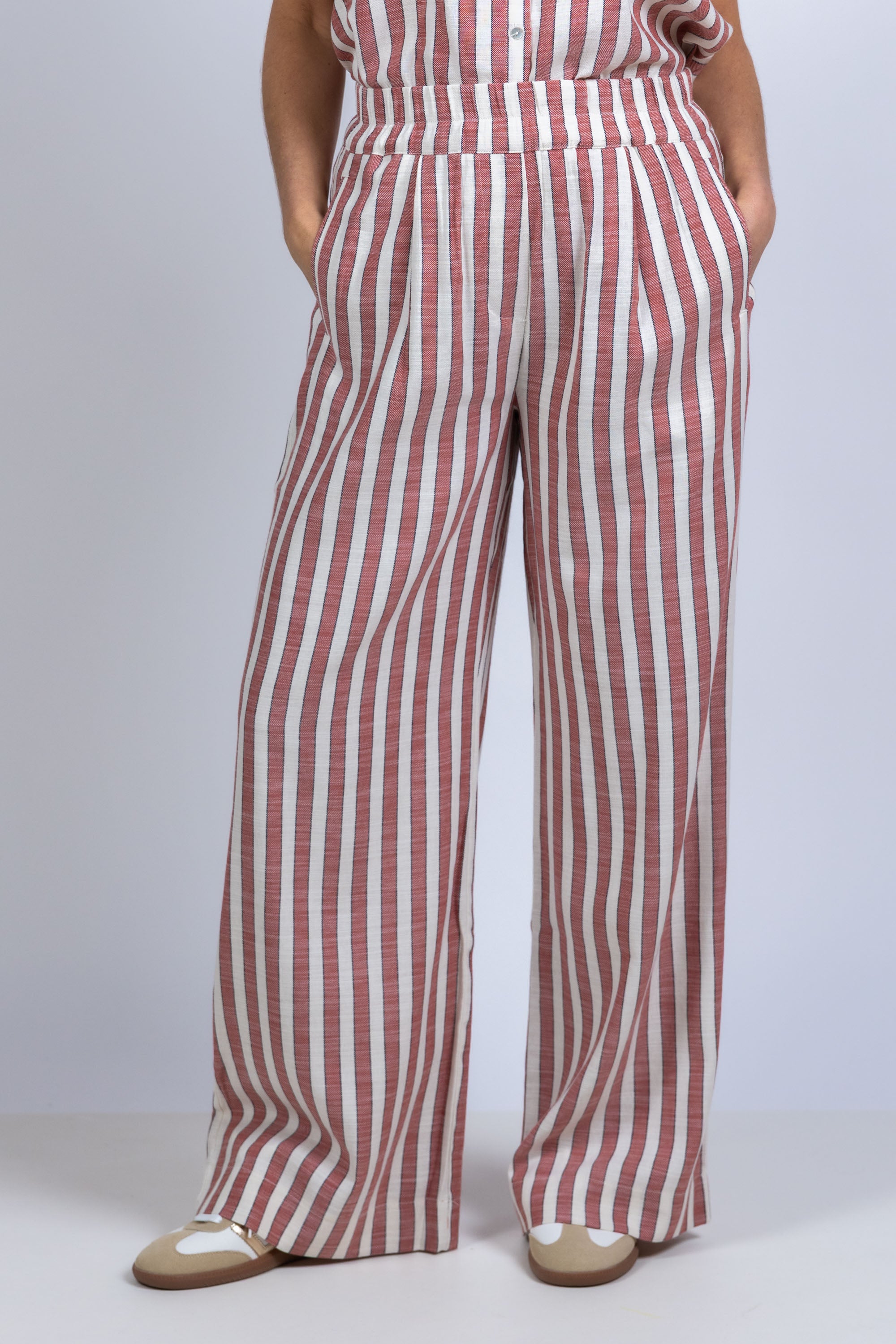 Wijde broek met strepen - Steenrood