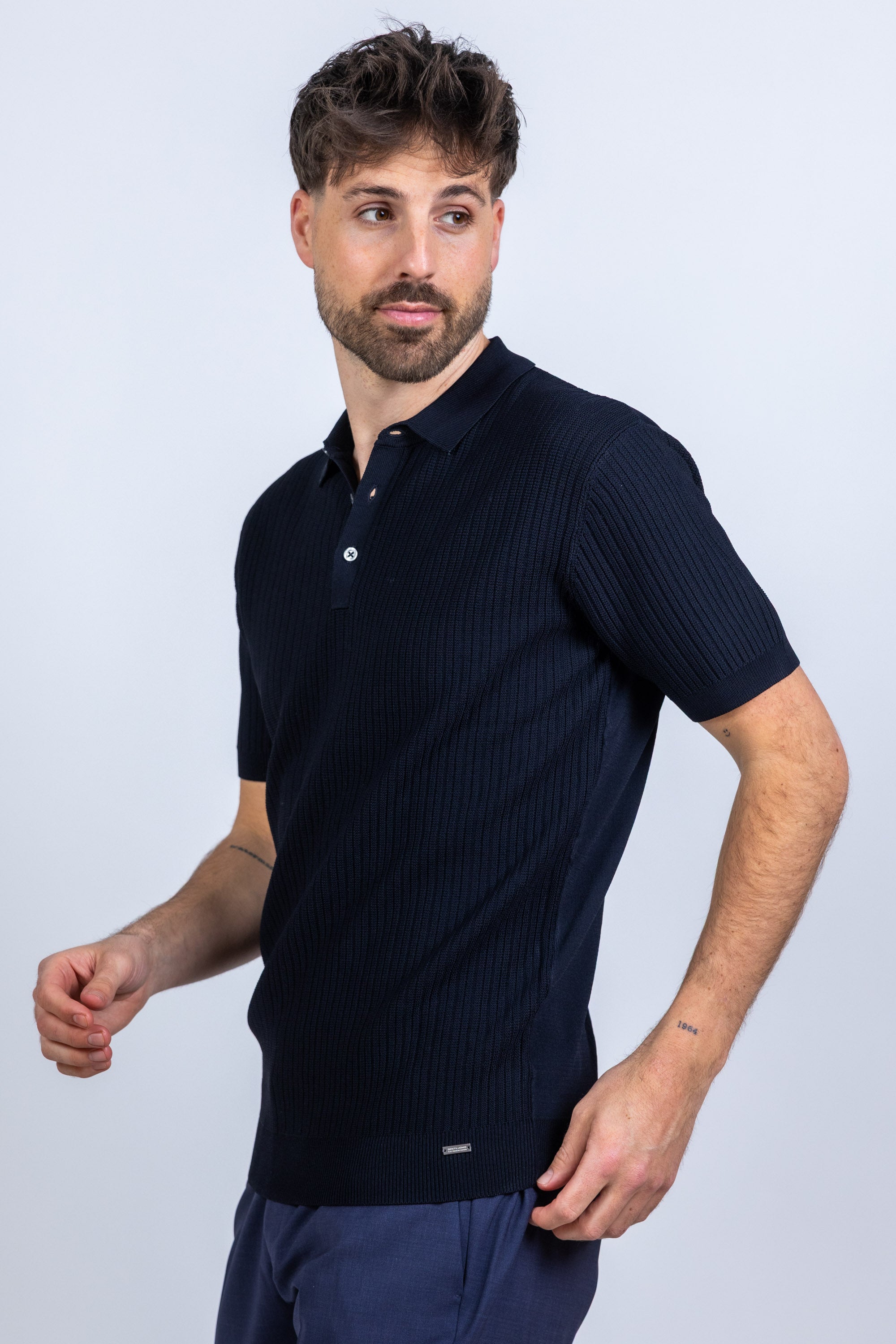 Polo met ribstructuur - Marine