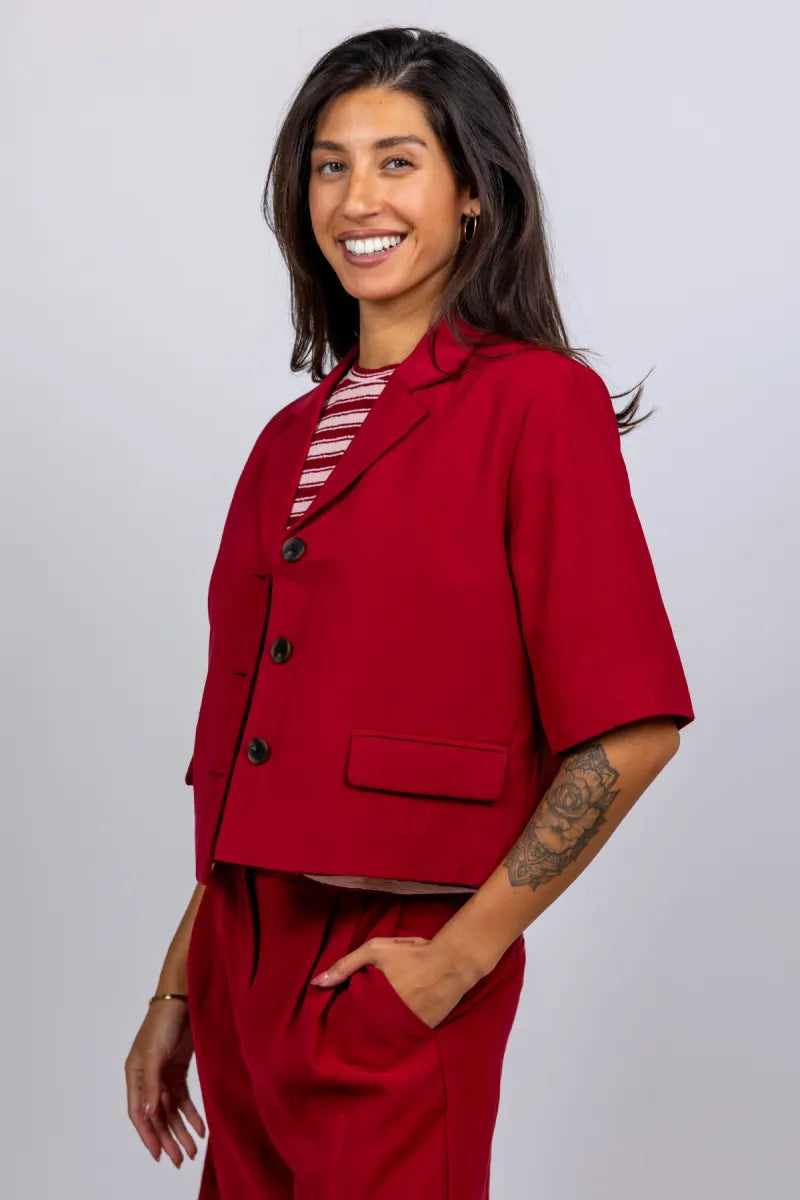 MOSS CPH Blazer met knopen - Donkerbordeaux