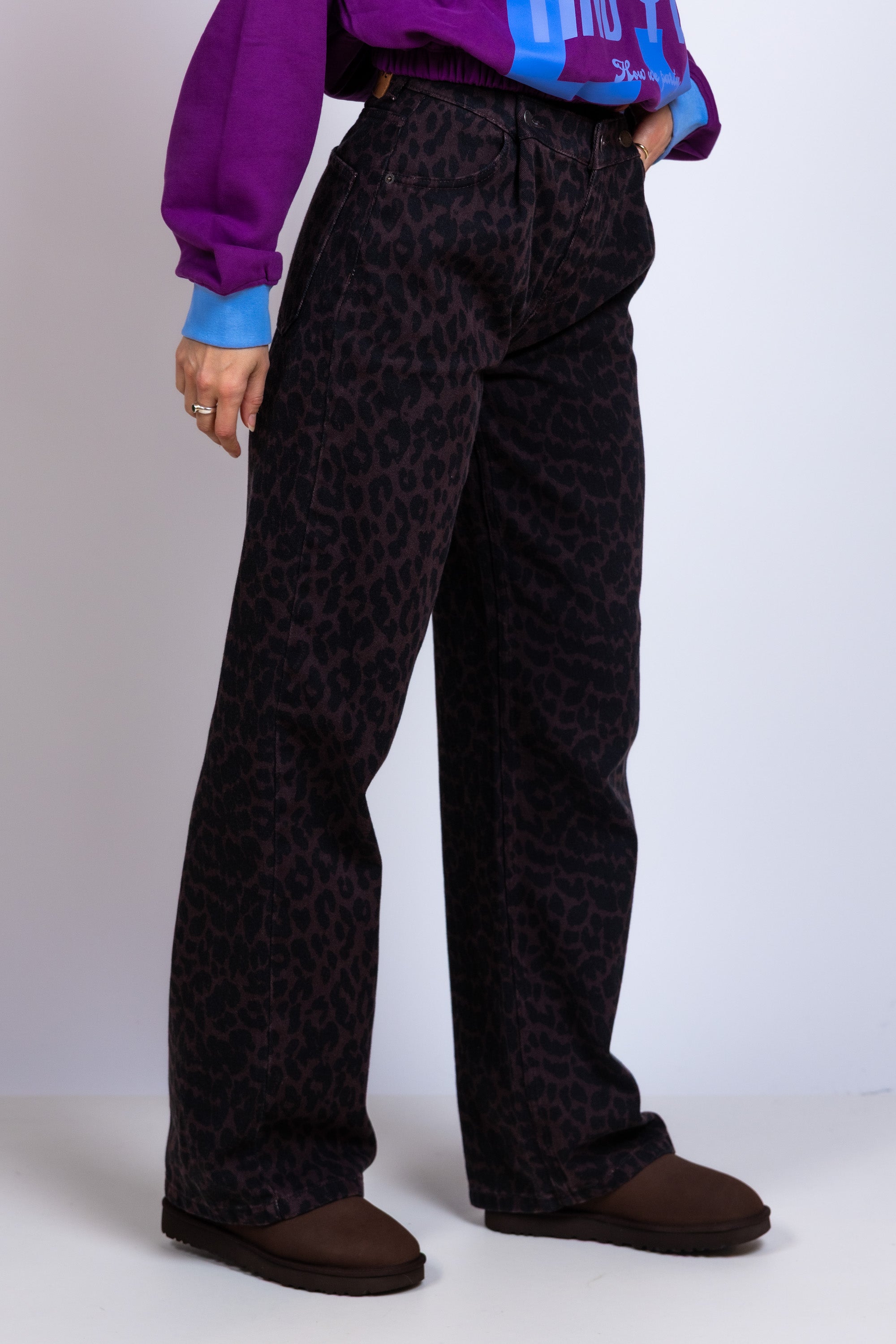 Wijde broek met print - Bruin