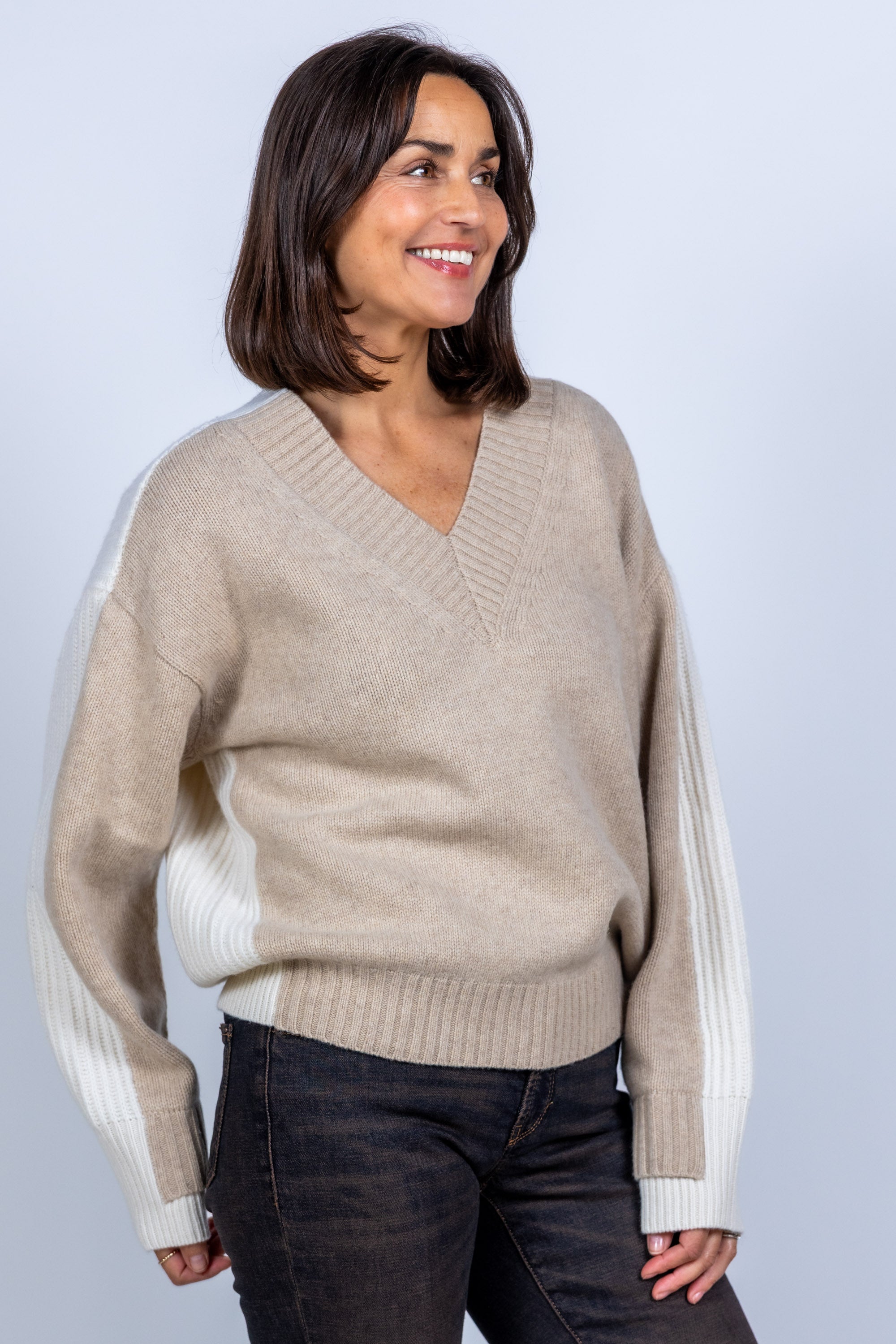 Trui met V-hals - Zand