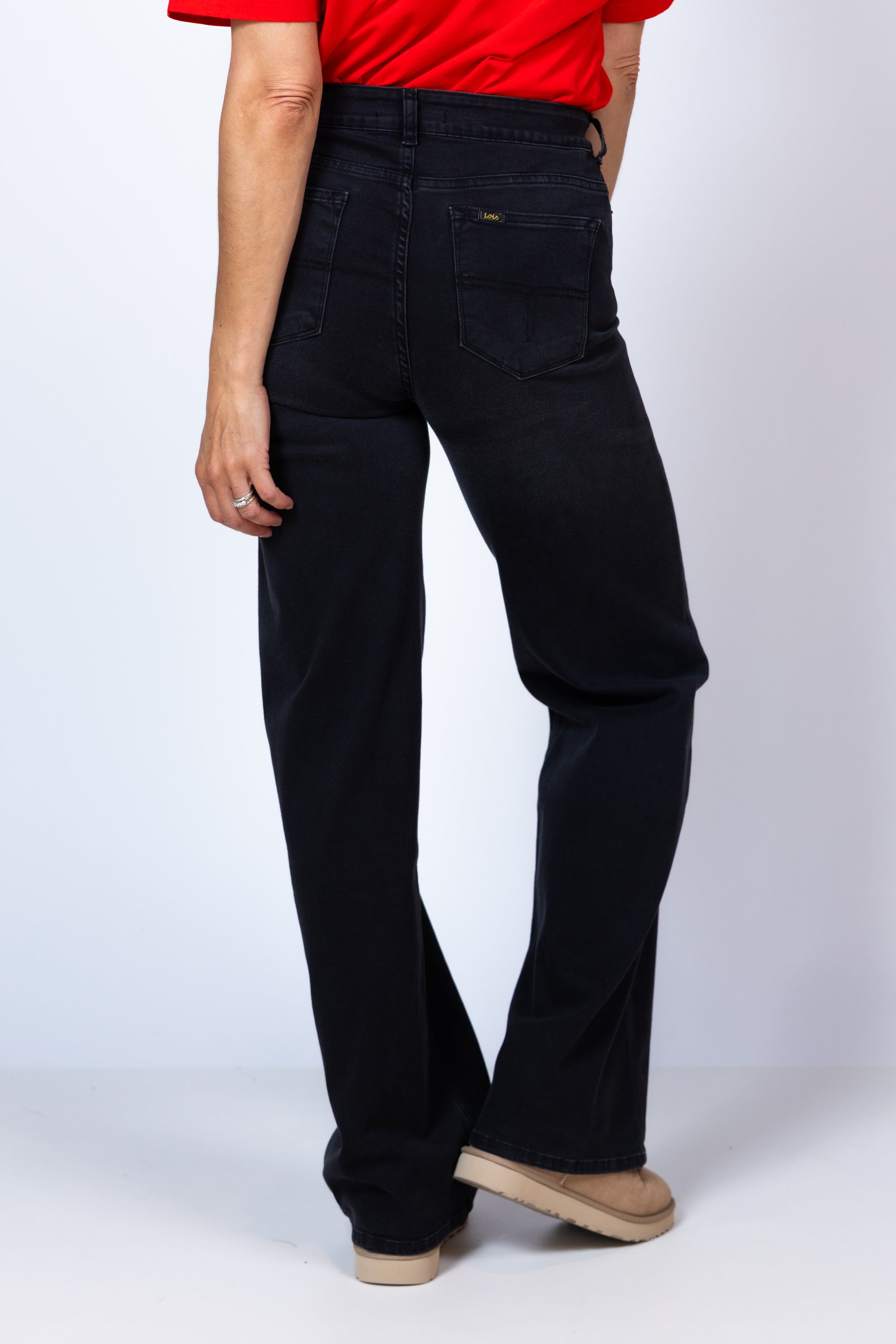 Broek met wijde pijpen - Black denim