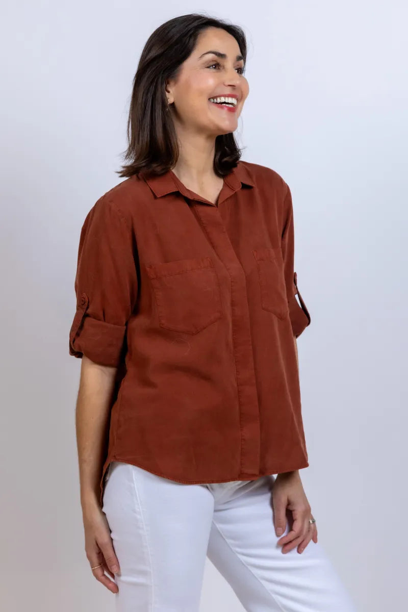 DAHL, BELLA Blouse met zakken - Brique