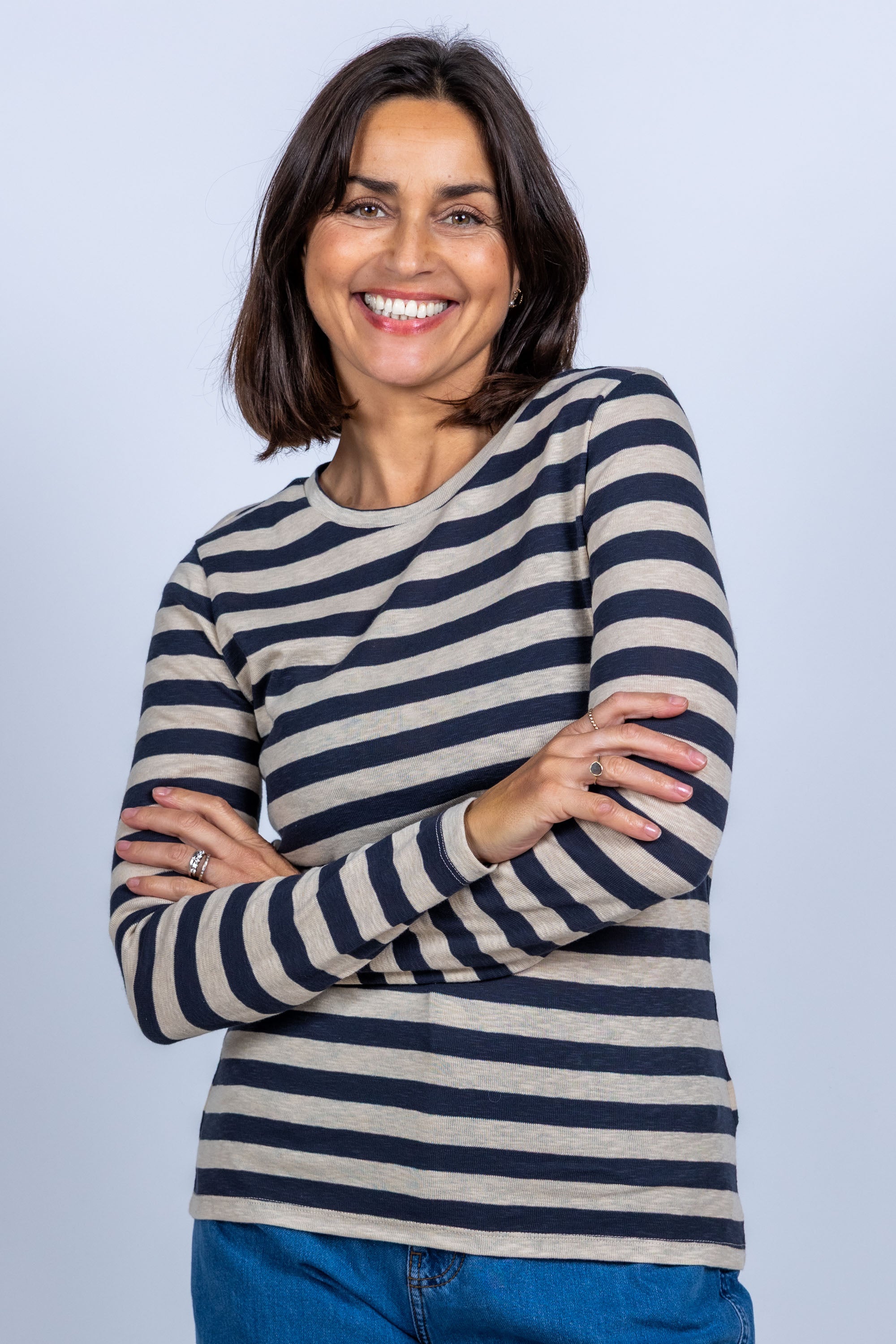 T-shirt met strepen - Beige