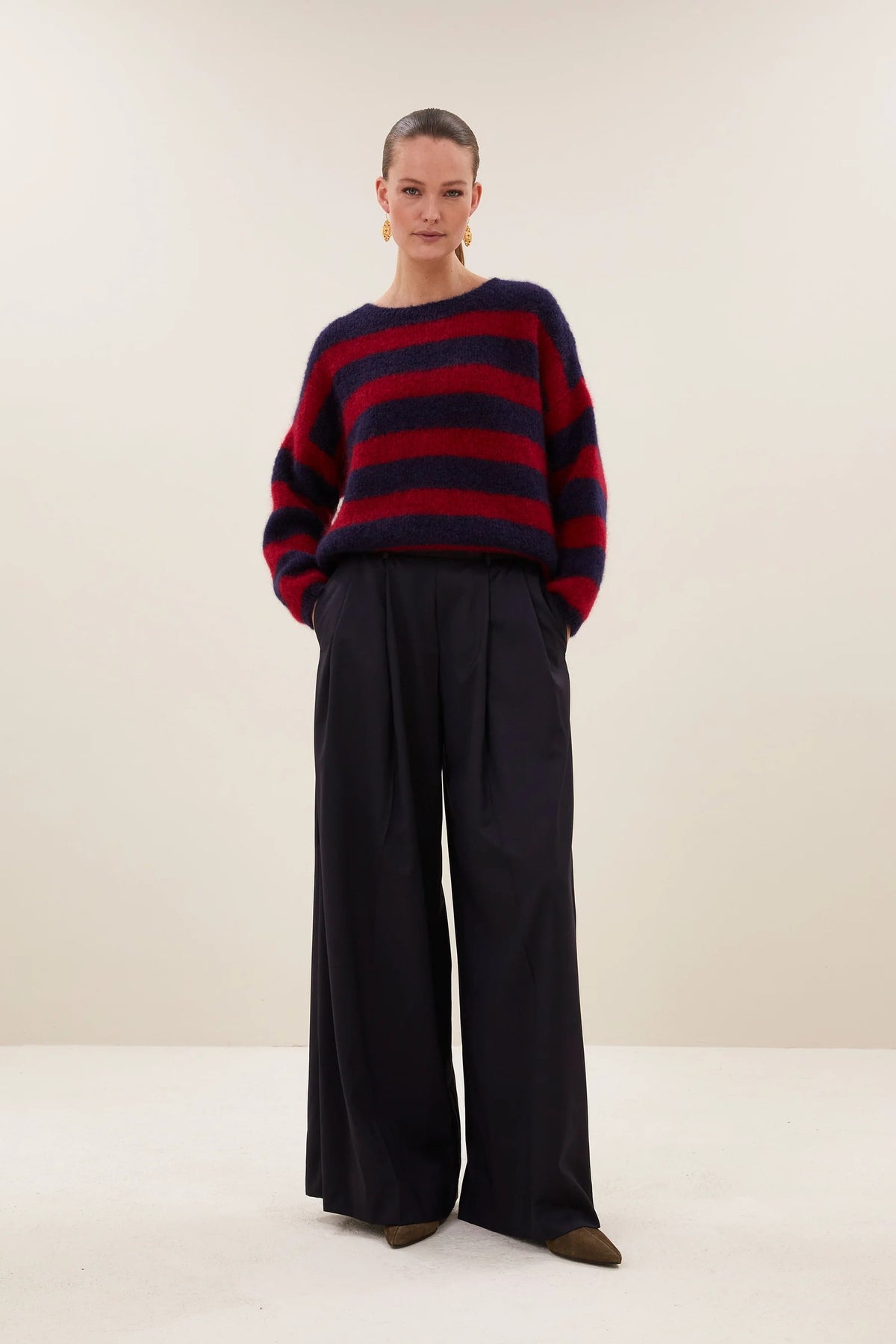 BY-BAR BY-BAR GIGI STRIPE PULL donkerbordeaux