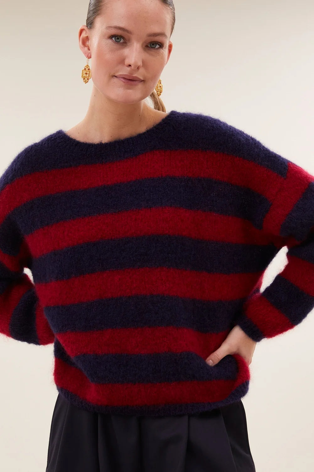 BY-BAR BY-BAR GIGI STRIPE PULL donkerbordeaux