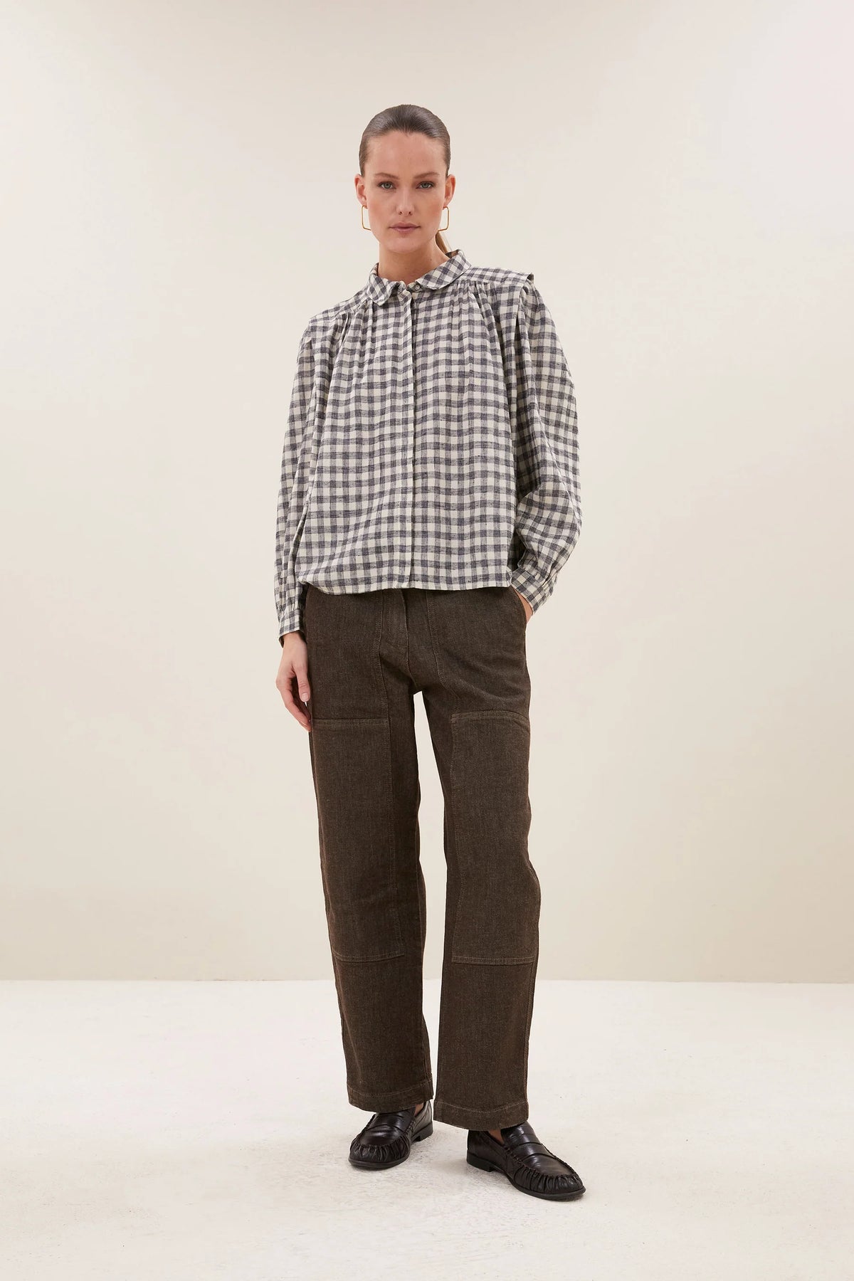 BY-BAR BY-BAR MAIA CHECK BLOUSE lichtgrijs