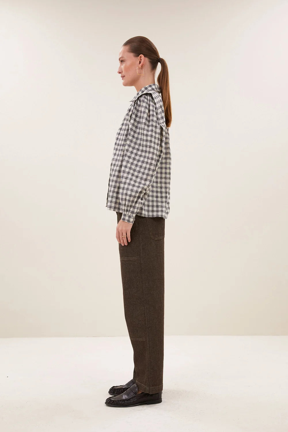 BY-BAR BY-BAR MAIA CHECK BLOUSE lichtgrijs