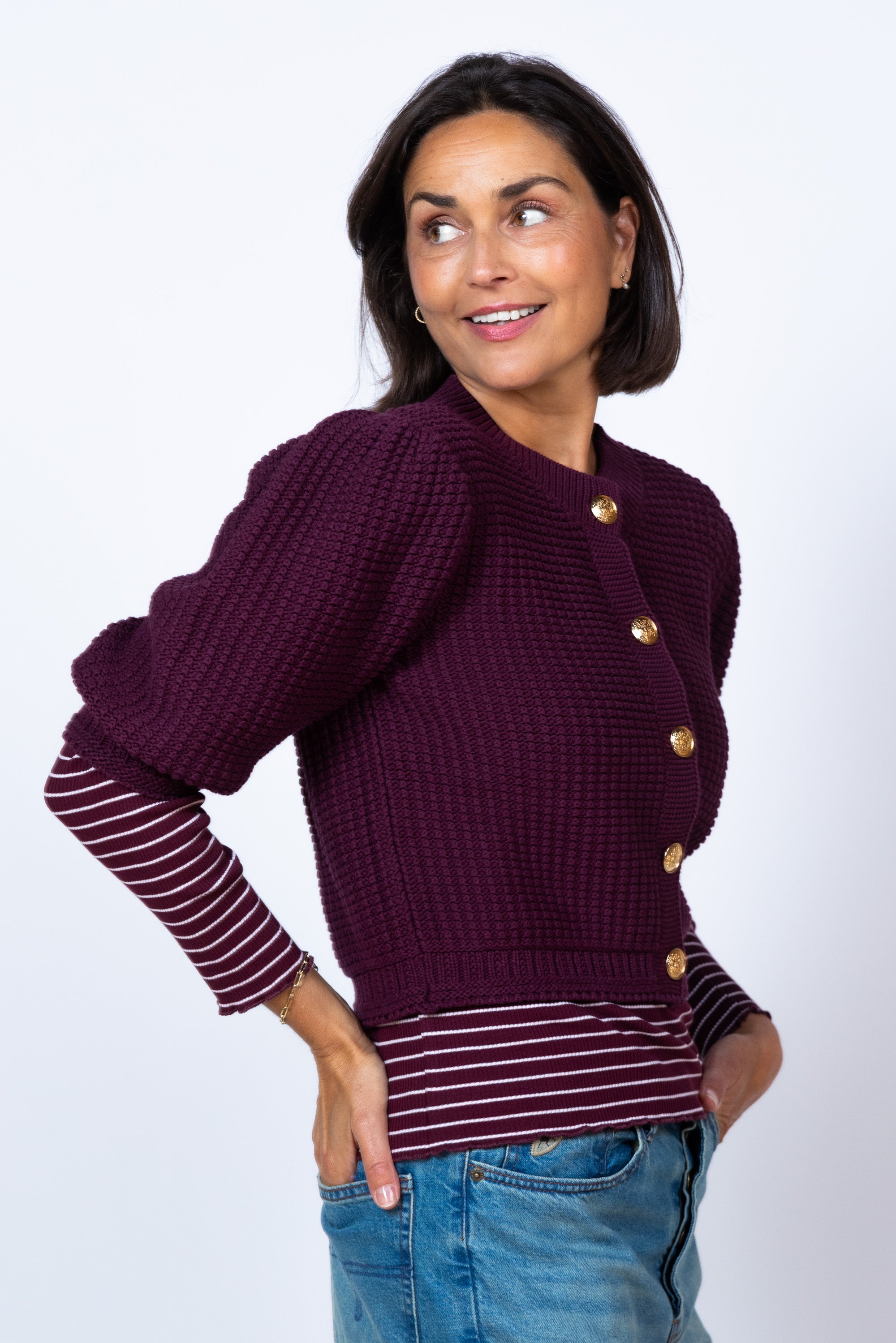 Vest met knopen - Donkerbordeaux