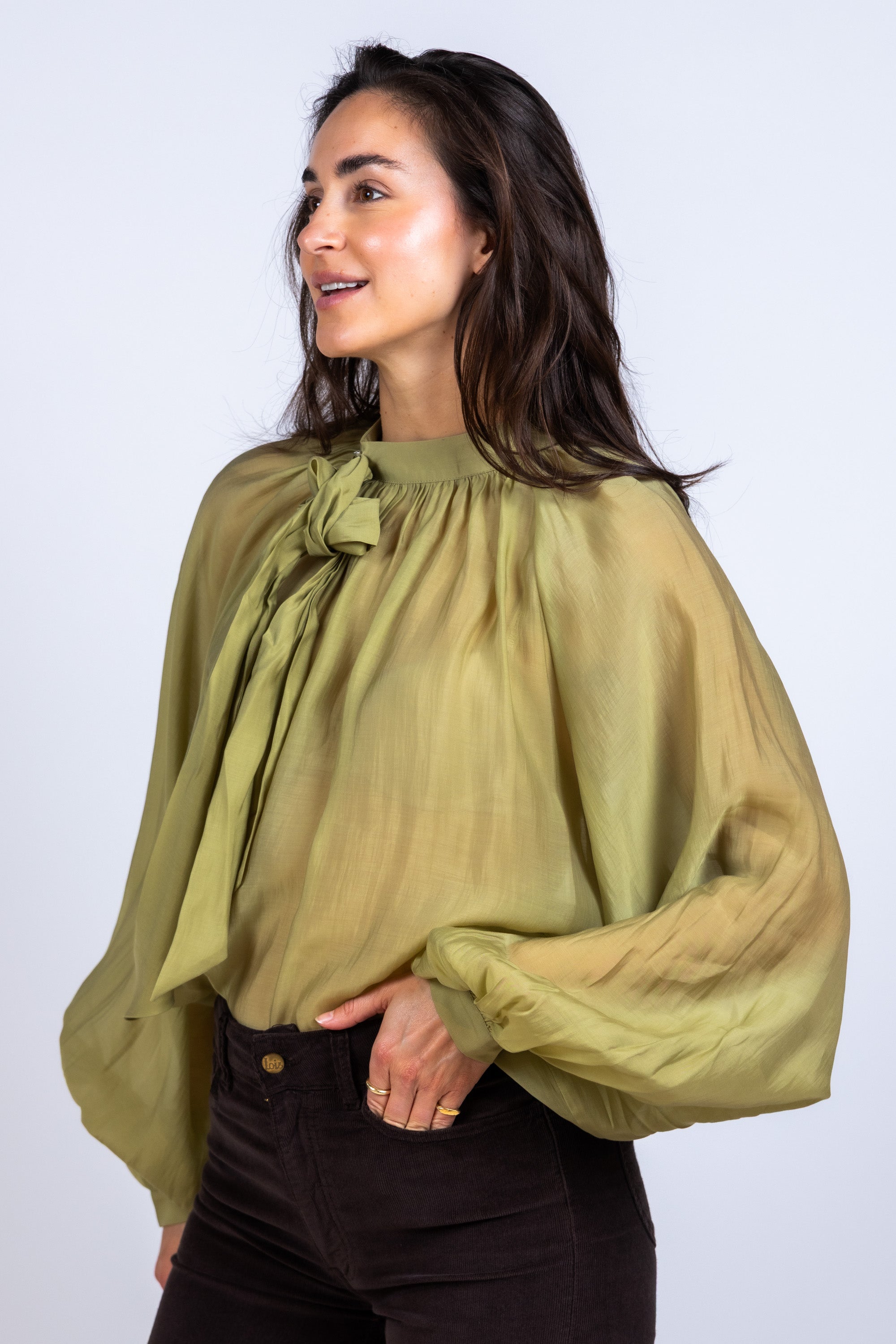 Blouse met strik - Khaki