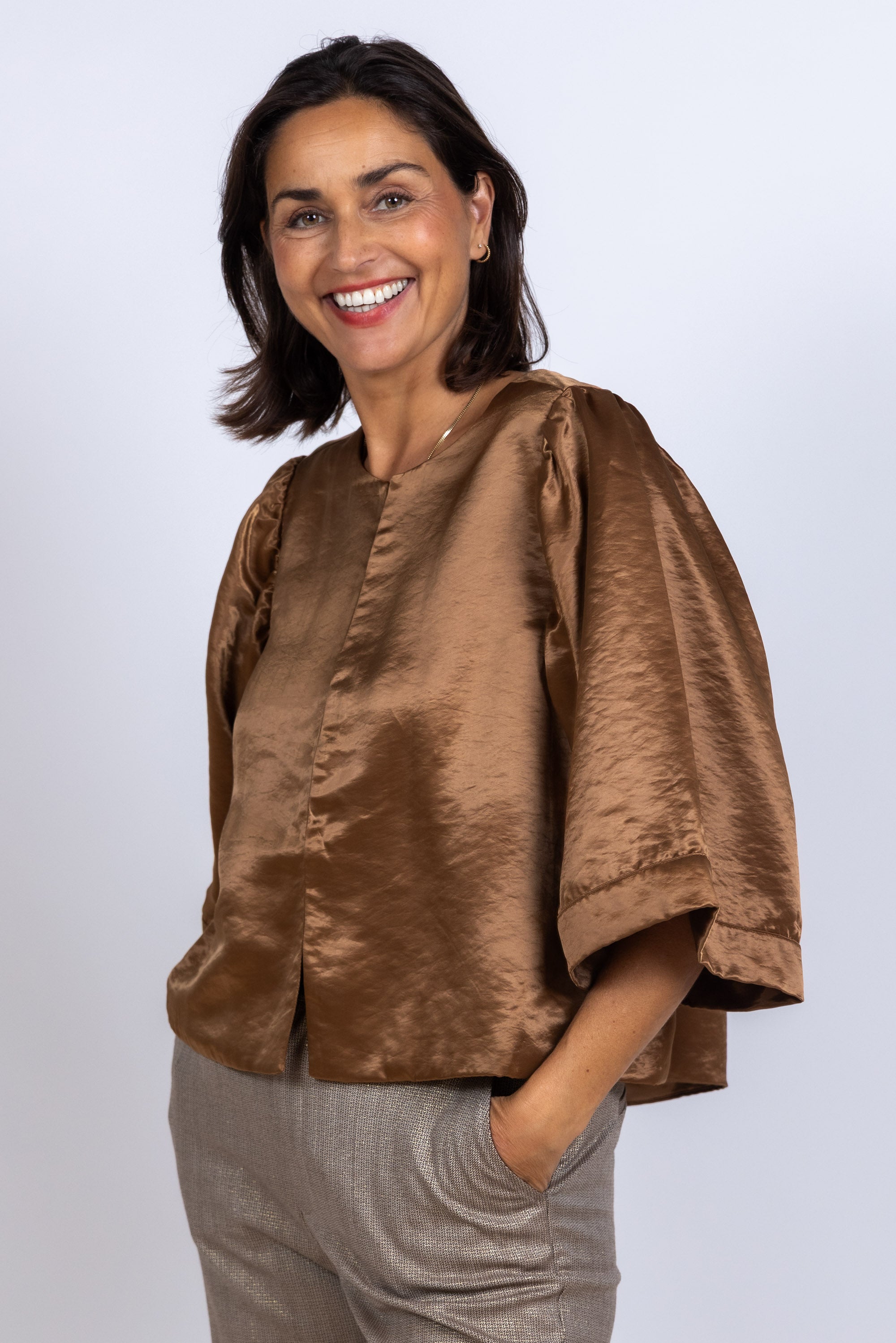 Blouse met pofmouwen - Cognac