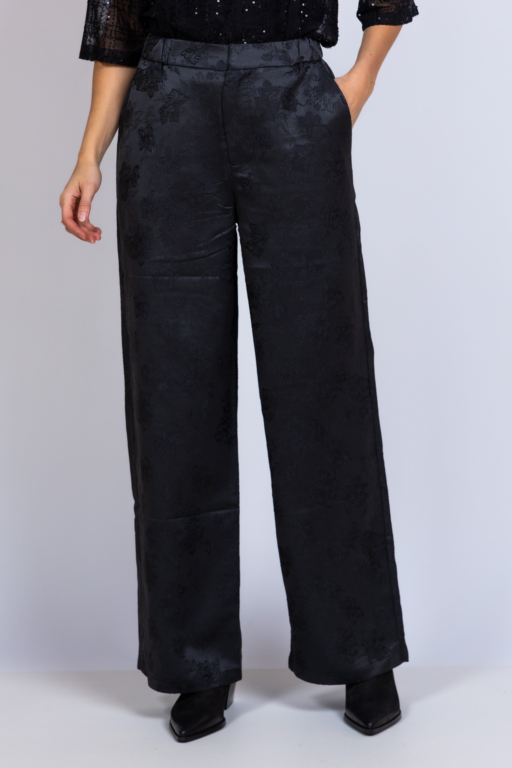 Wijde broek met dessin - Antraciet