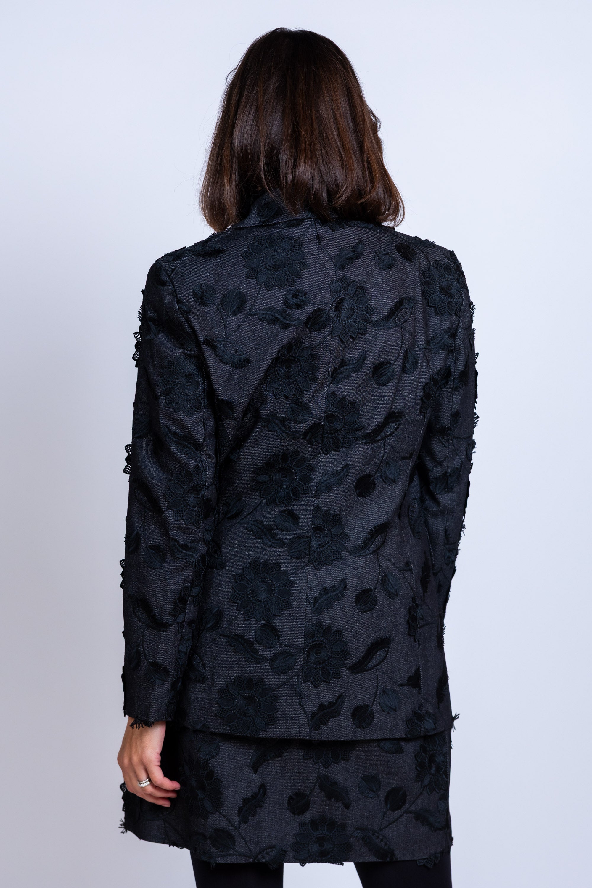 Blazer met bloemen - Black denim