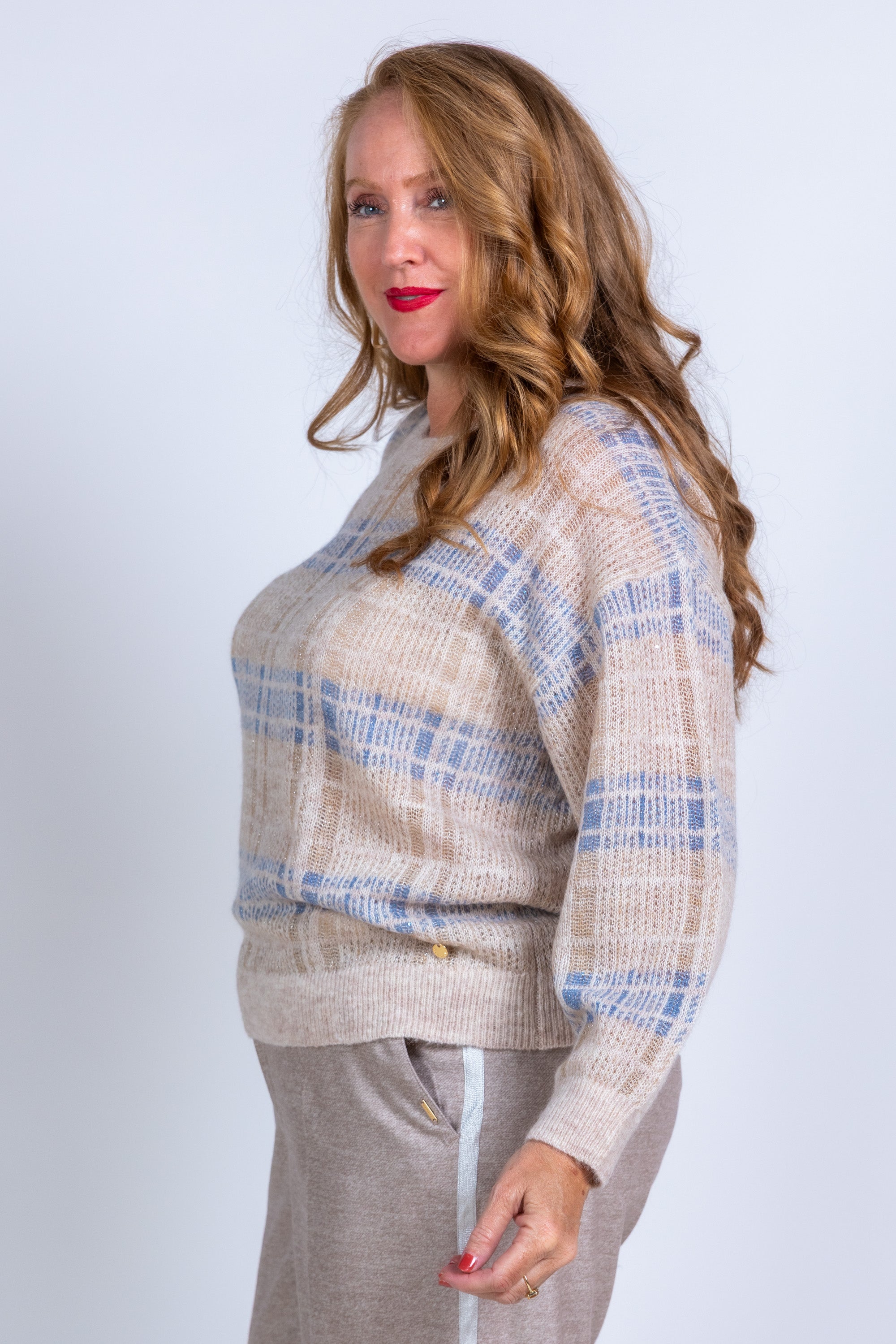 Trui met ruitpatroon - Beige