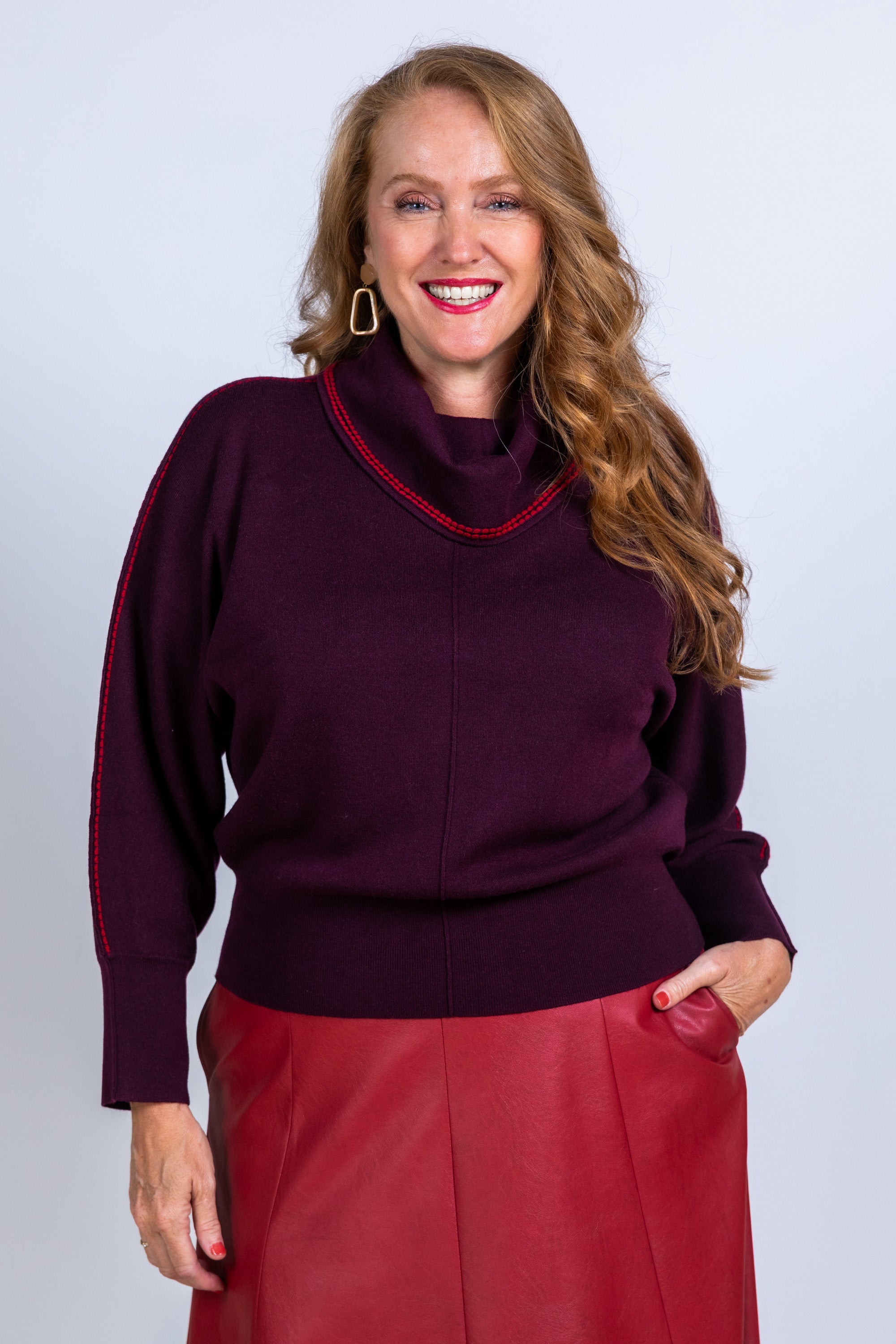 Trui met col - Donkerbordeaux
