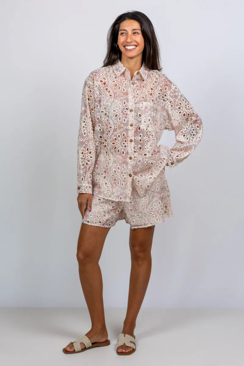 BSB Blouse/short set met borduursel - Lichtpoeder