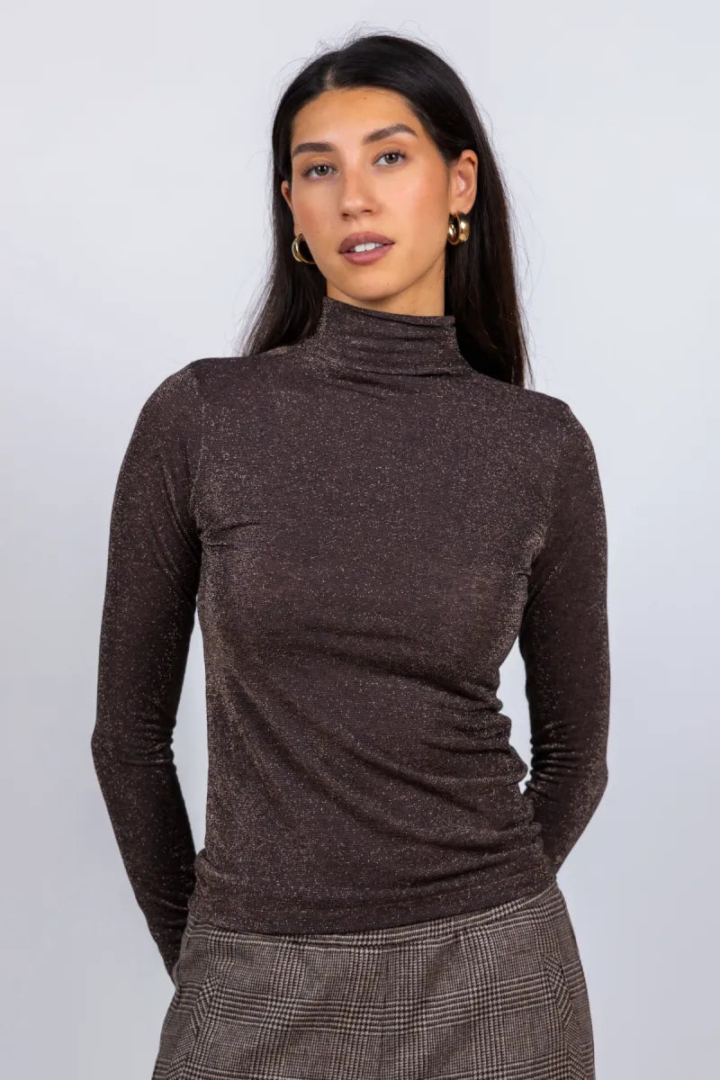MOMONI MOMONI INE MO56 Col t-shirt met glitters - Bruin