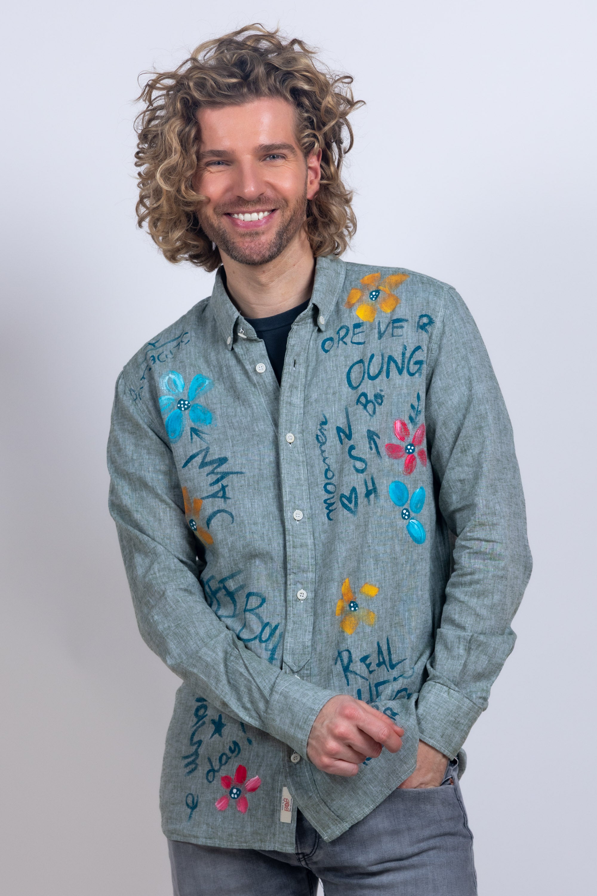 Overhemd met print - Olijfgroen